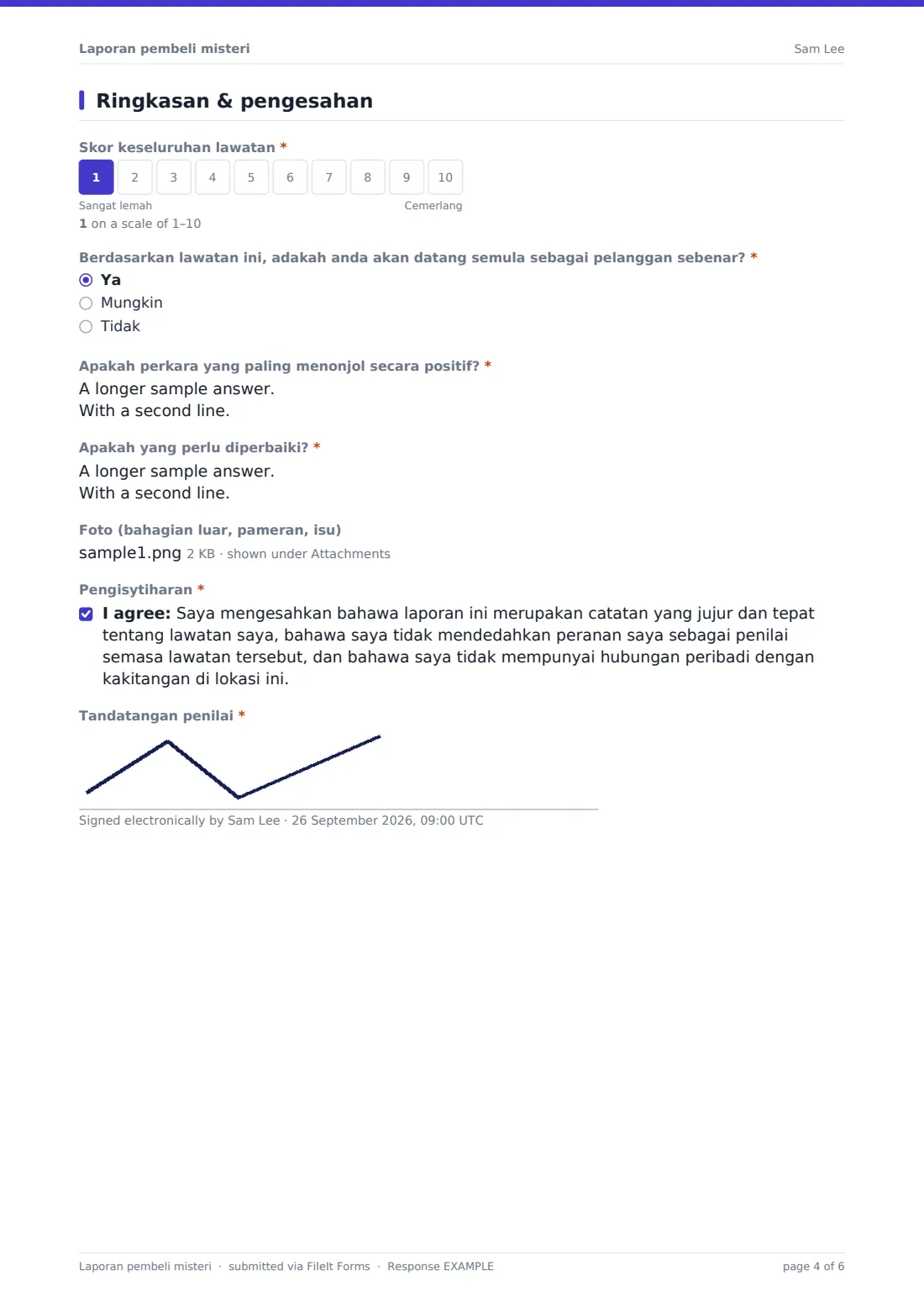 Laporan pembeli misteri — PDF respons contoh, halaman 4 daripada 6