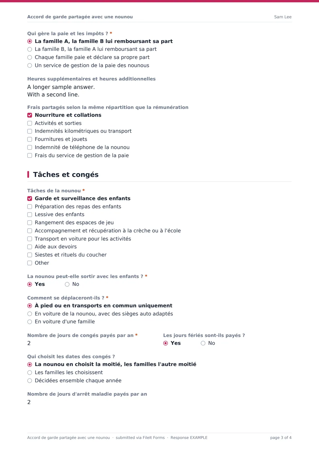 Accord de garde partagée avec une nounou — exemple de réponse au format PDF, page 3 sur 4