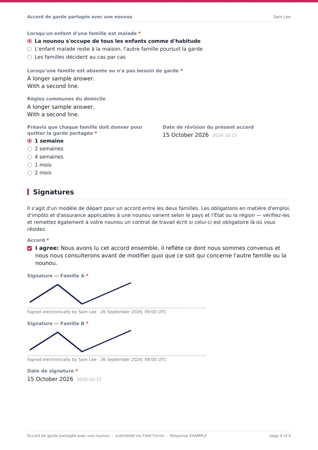 Accord de garde partagée avec une nounou — exemple de réponse au format PDF, page 4 sur 4