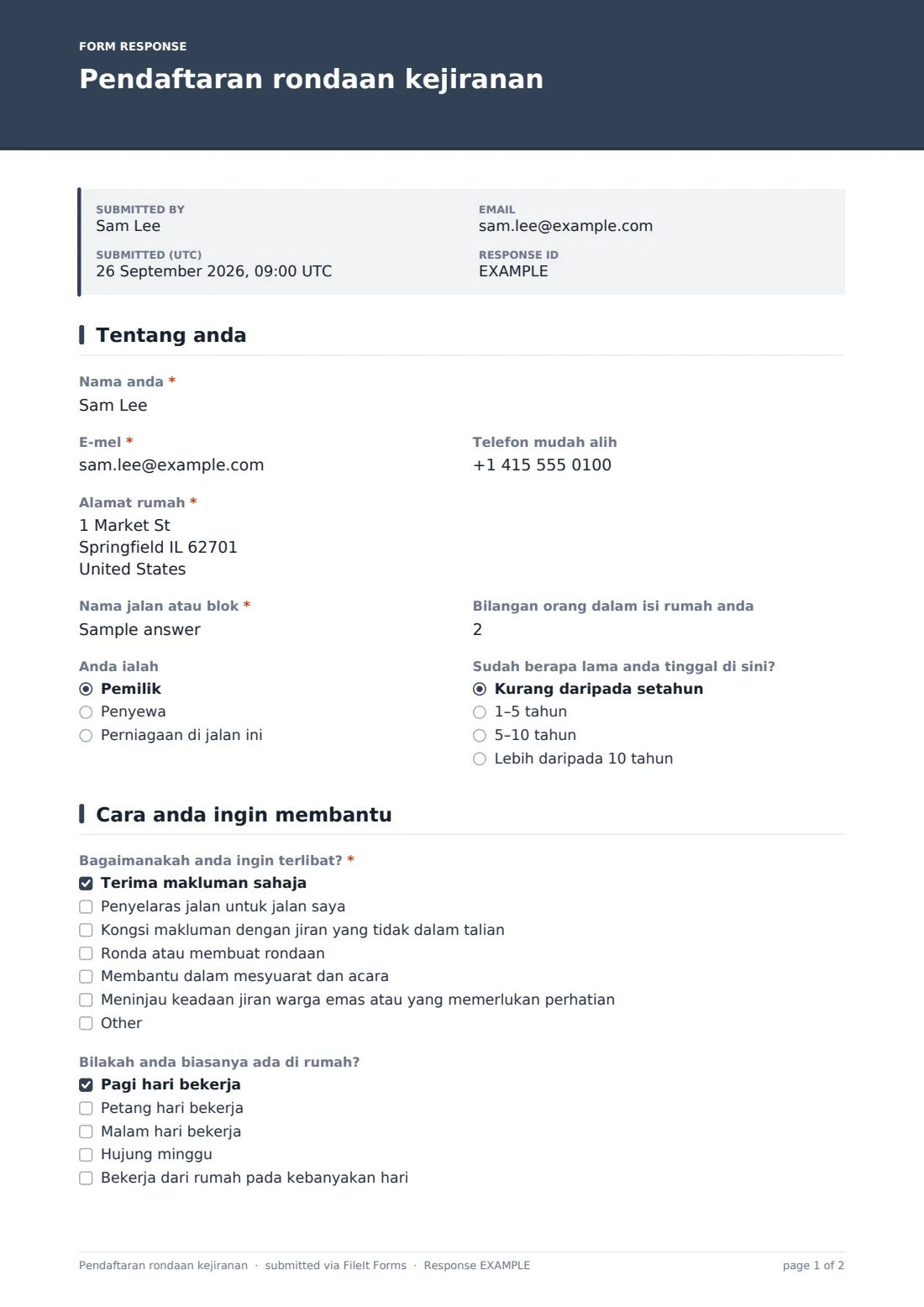 Pendaftaran rondaan kejiranan — PDF respons contoh, halaman 1 daripada 2