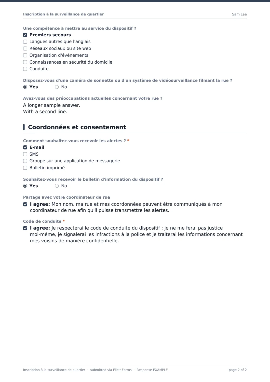 Inscription à la surveillance de quartier — exemple de réponse au format PDF, page 2 sur 2
