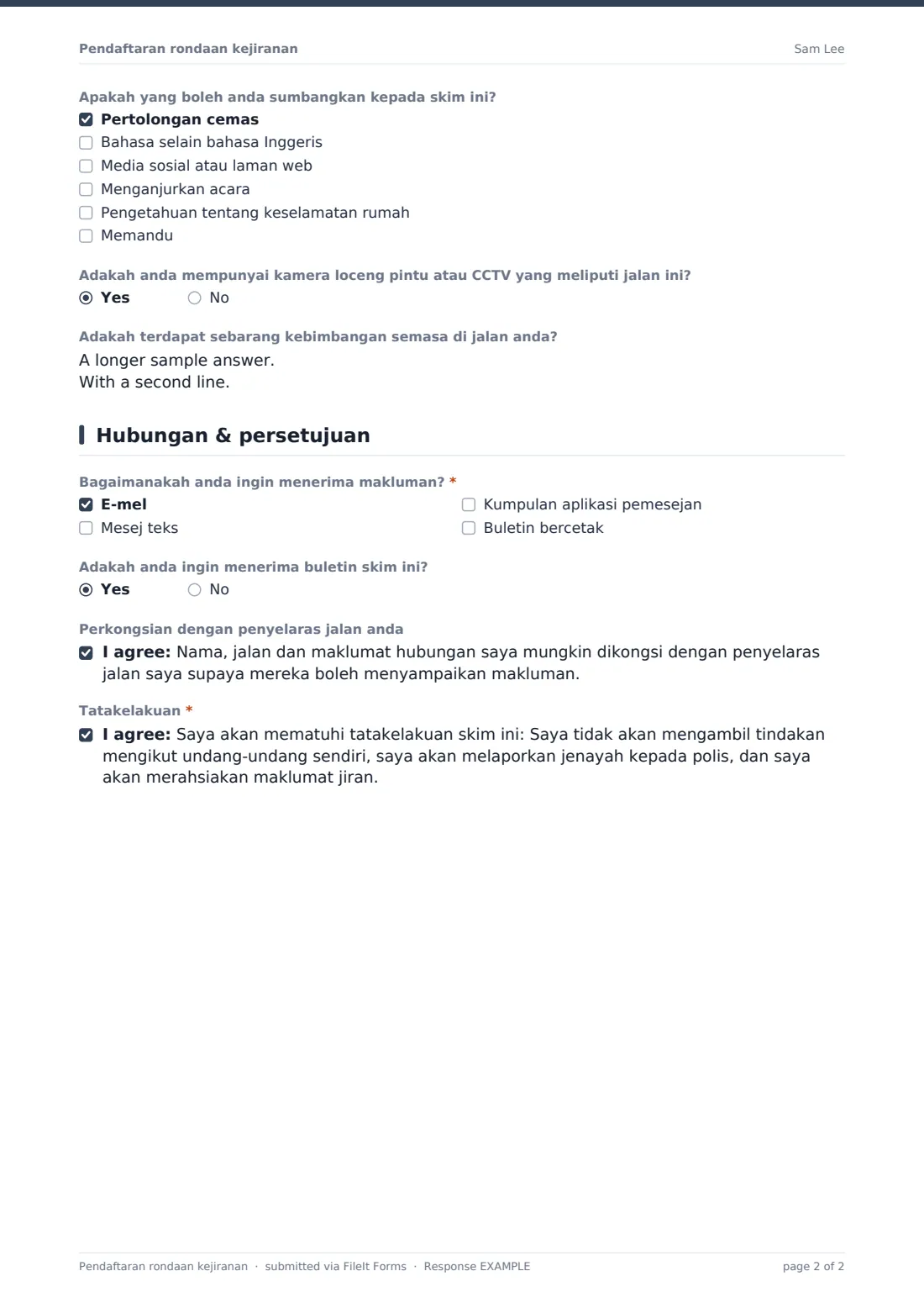Pendaftaran rondaan kejiranan — PDF respons contoh, halaman 2 daripada 2
