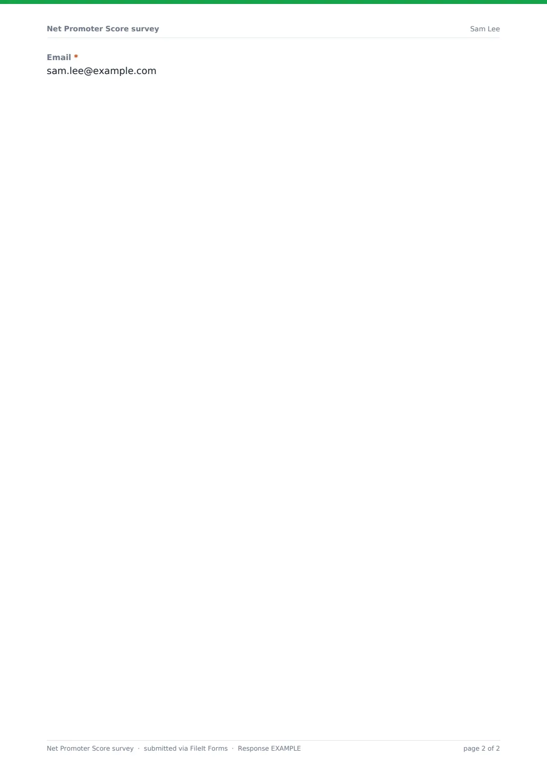 Net Promoter Score survey — example response PDF, page 2 of 2