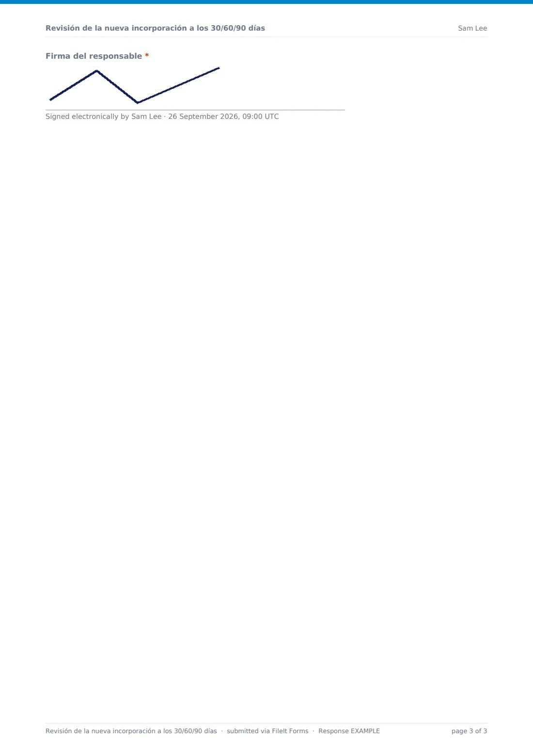 Revisión de la nueva incorporación a los 30/60/90 días — PDF de respuesta de ejemplo, página 3 de 3