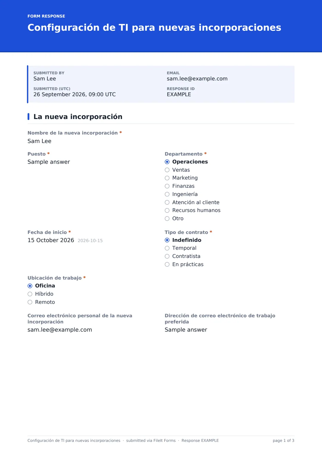 Configuración de TI para nuevas incorporaciones — PDF de respuesta de ejemplo, página 1 de 3