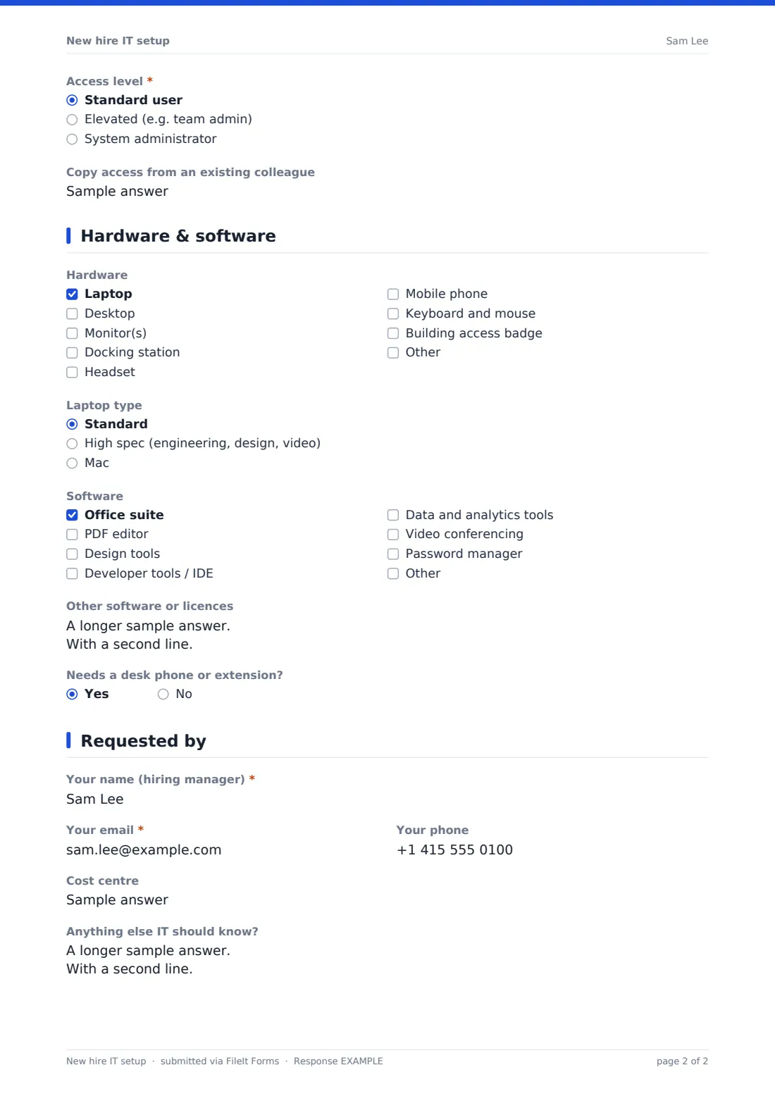New hire IT setup — example response PDF, page 2 of 2