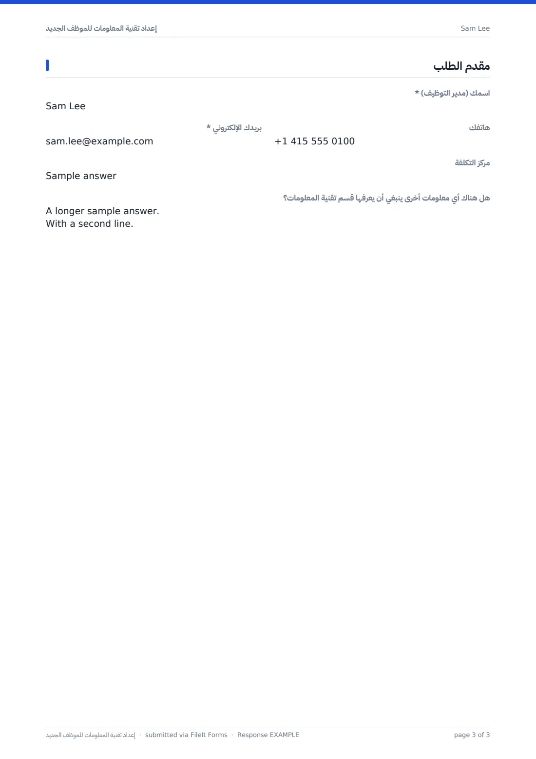 إعداد تقنية المعلومات للموظف الجديد — ملف PDF لرد نموذجي، الصفحة 3 من 3
