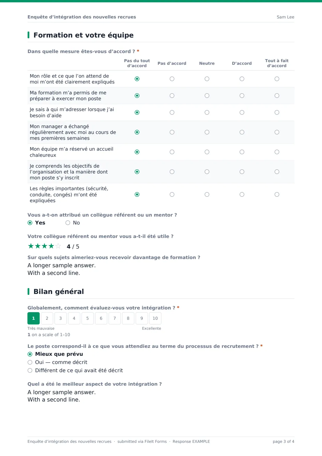 Enquête d’intégration des nouvelles recrues — exemple de réponse au format PDF, page 3 sur 4