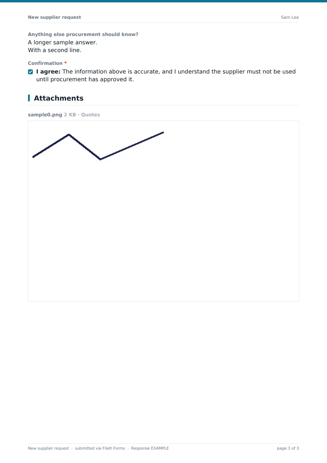 New supplier request — example response PDF, page 3 of 3
