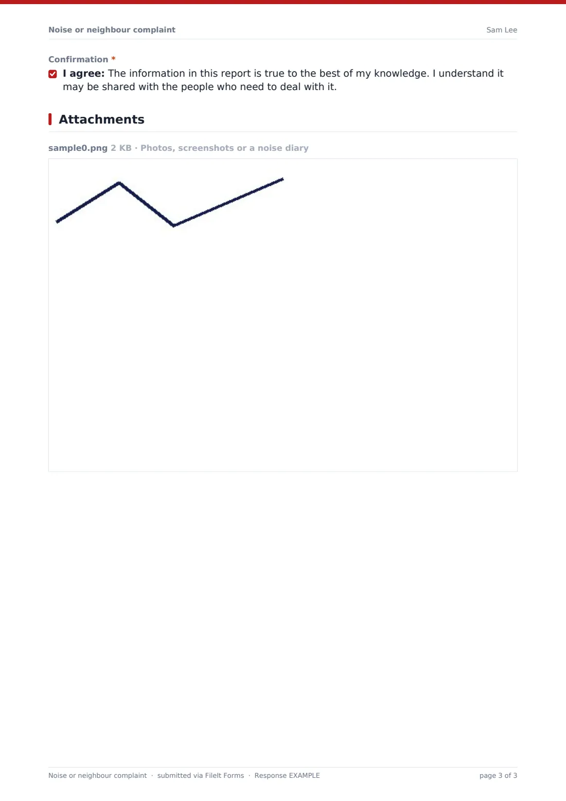 Noise or neighbour complaint — example response PDF, page 3 of 3