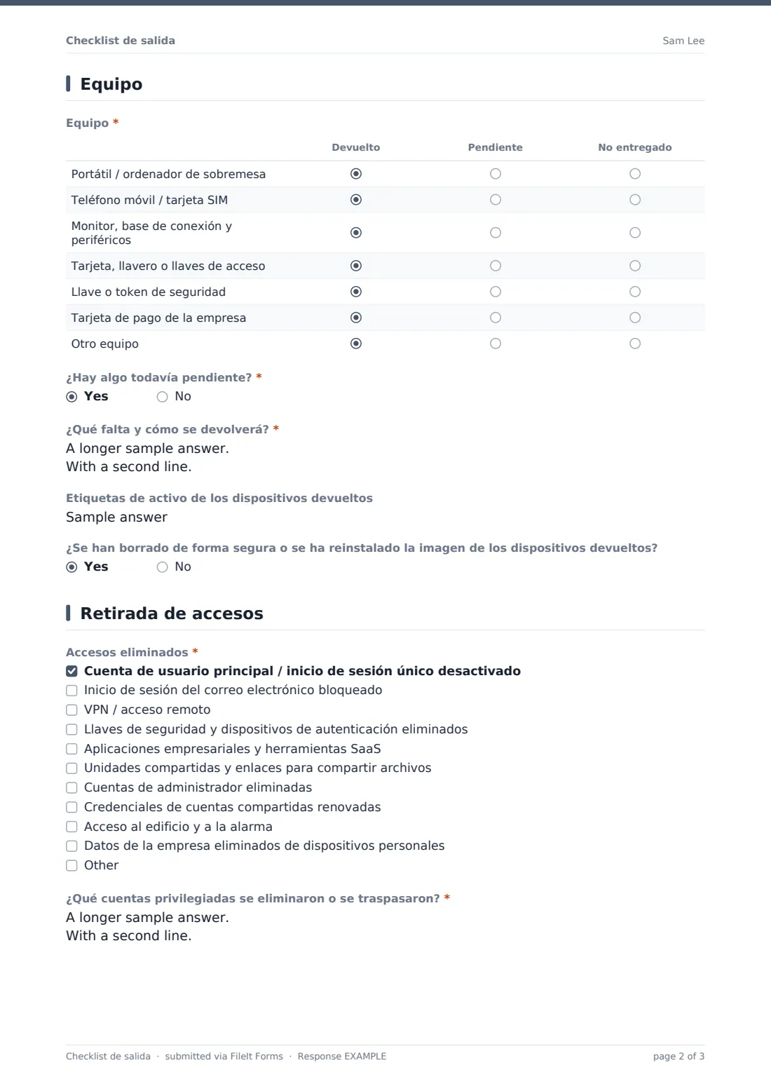 Checklist de salida — PDF de respuesta de ejemplo, página 2 de 3