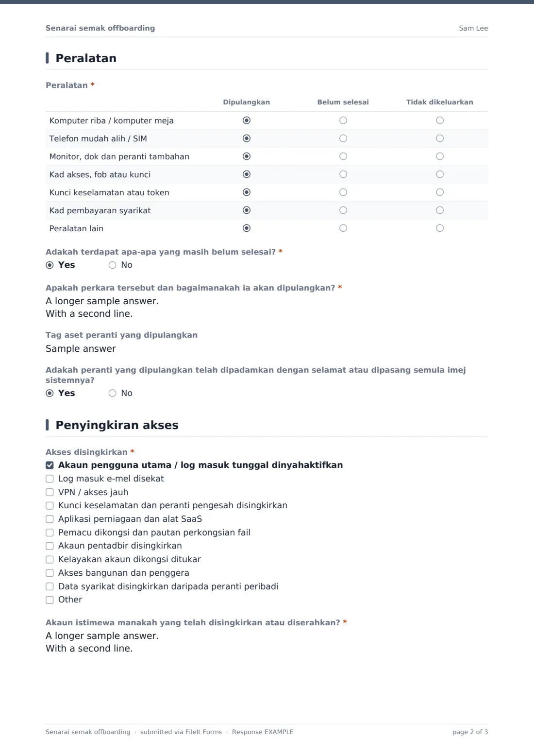 Senarai semak offboarding — PDF respons contoh, halaman 2 daripada 3