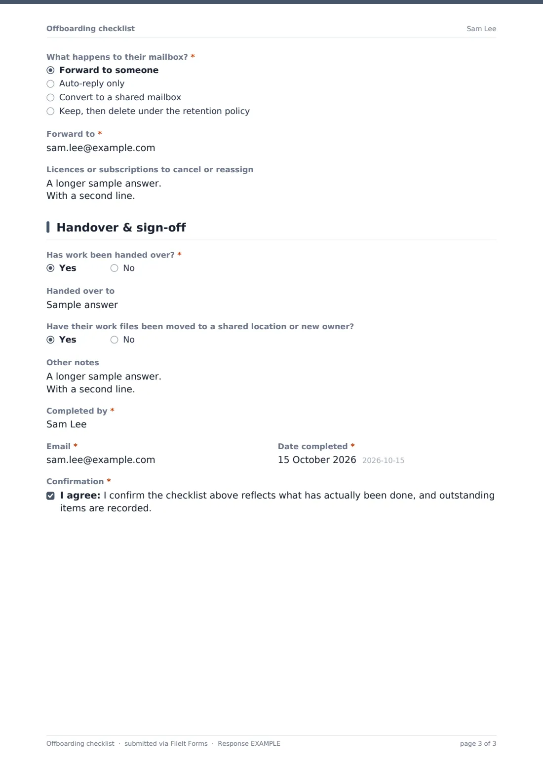 Offboarding checklist — example response PDF, page 3 of 3