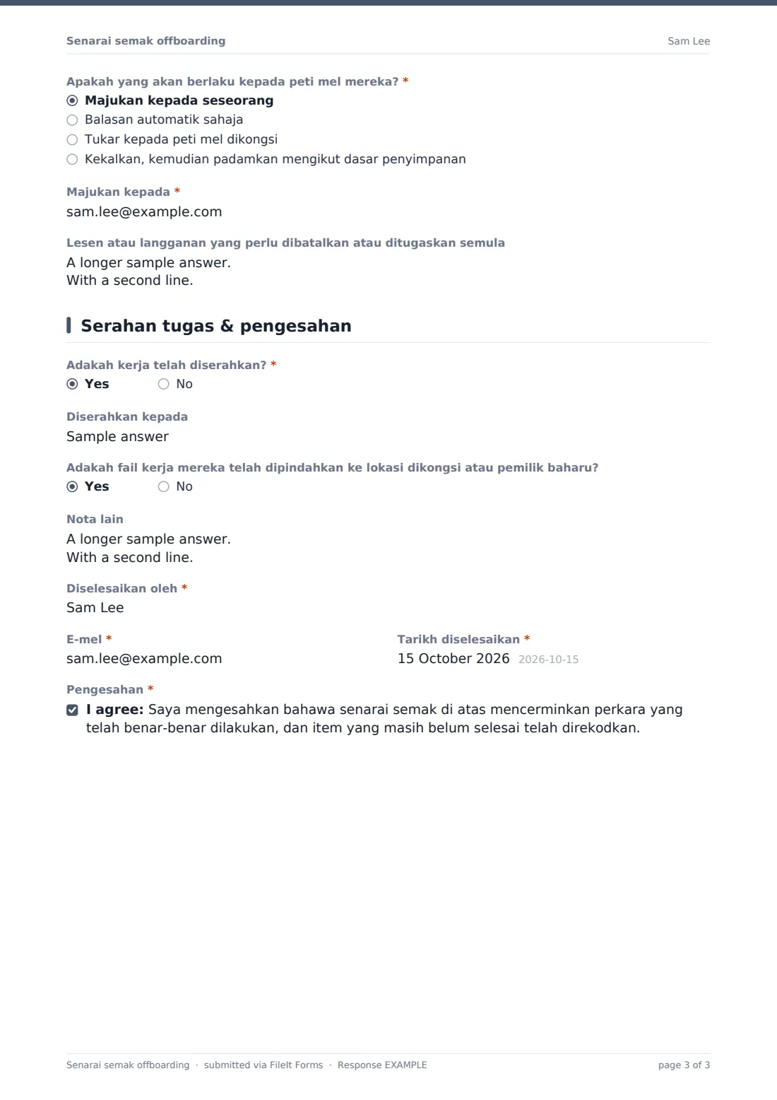 Senarai semak offboarding — PDF respons contoh, halaman 3 daripada 3