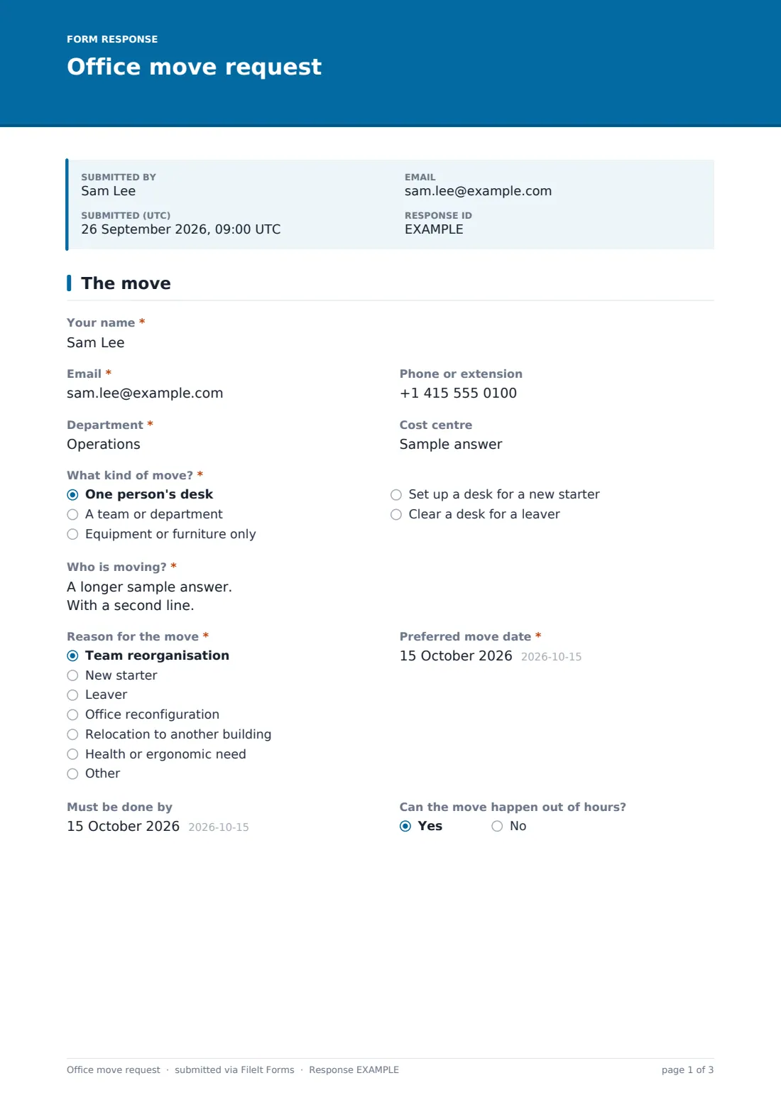 Office move request — example response PDF, page 1 of 3