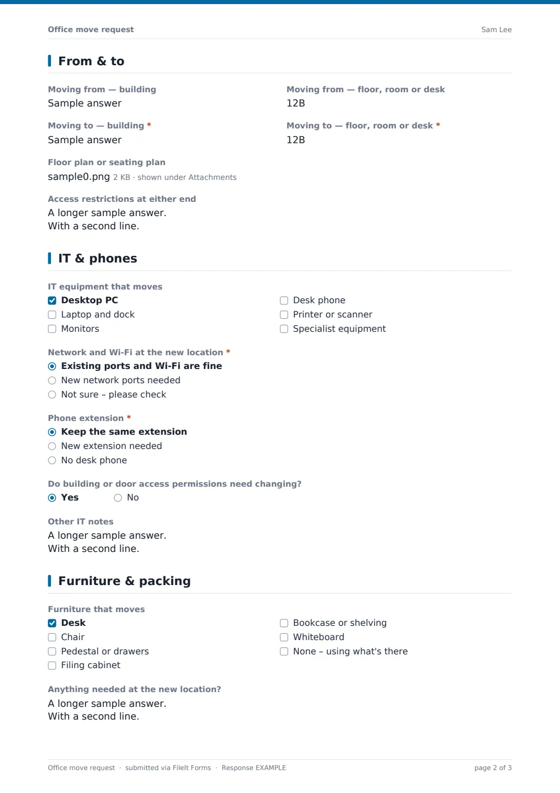 Office move request — example response PDF, page 2 of 3