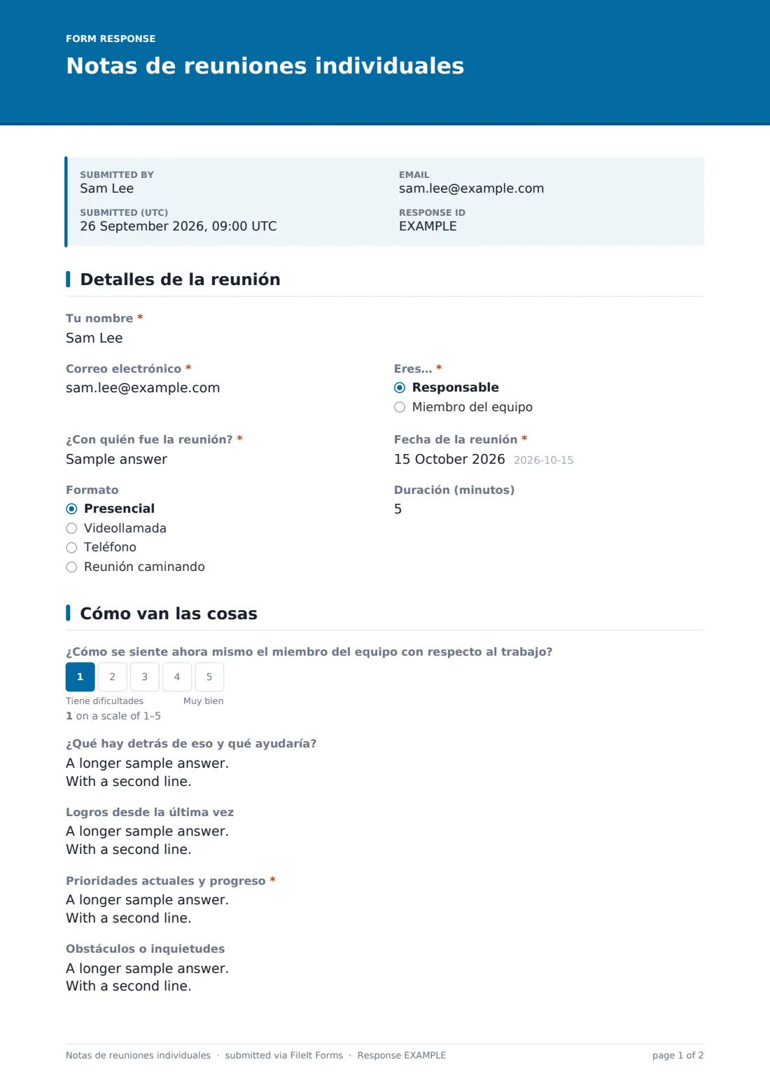 Notas de reuniones individuales — PDF de respuesta de ejemplo, página 1 de 2