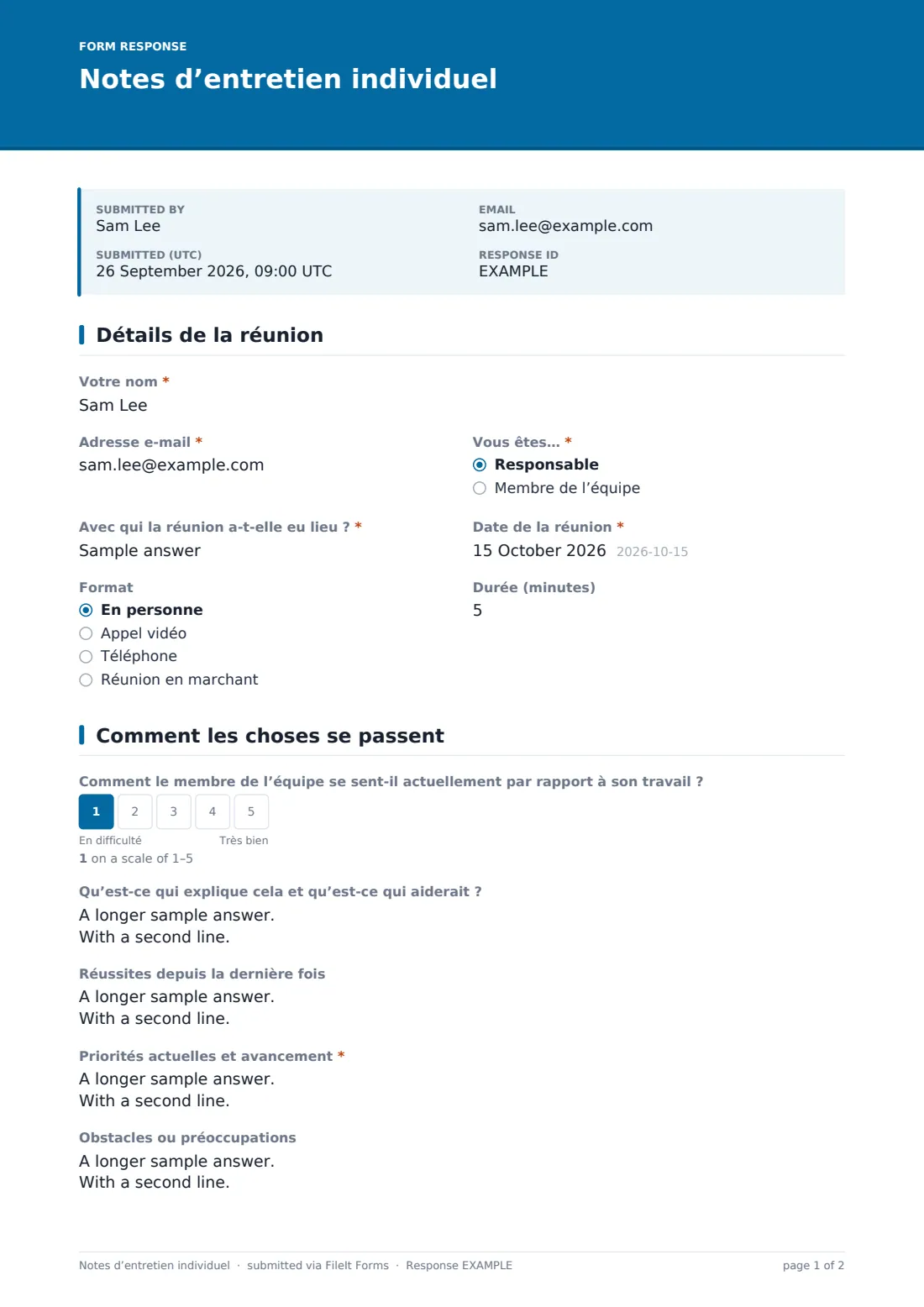 Notes d’entretien individuel — exemple de réponse au format PDF, page 1 sur 2