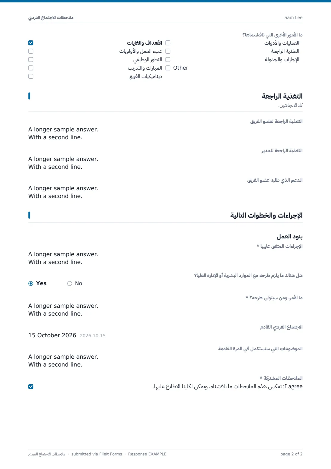 ملاحظات الاجتماع الفردي — ملف PDF لرد نموذجي، الصفحة 2 من 2