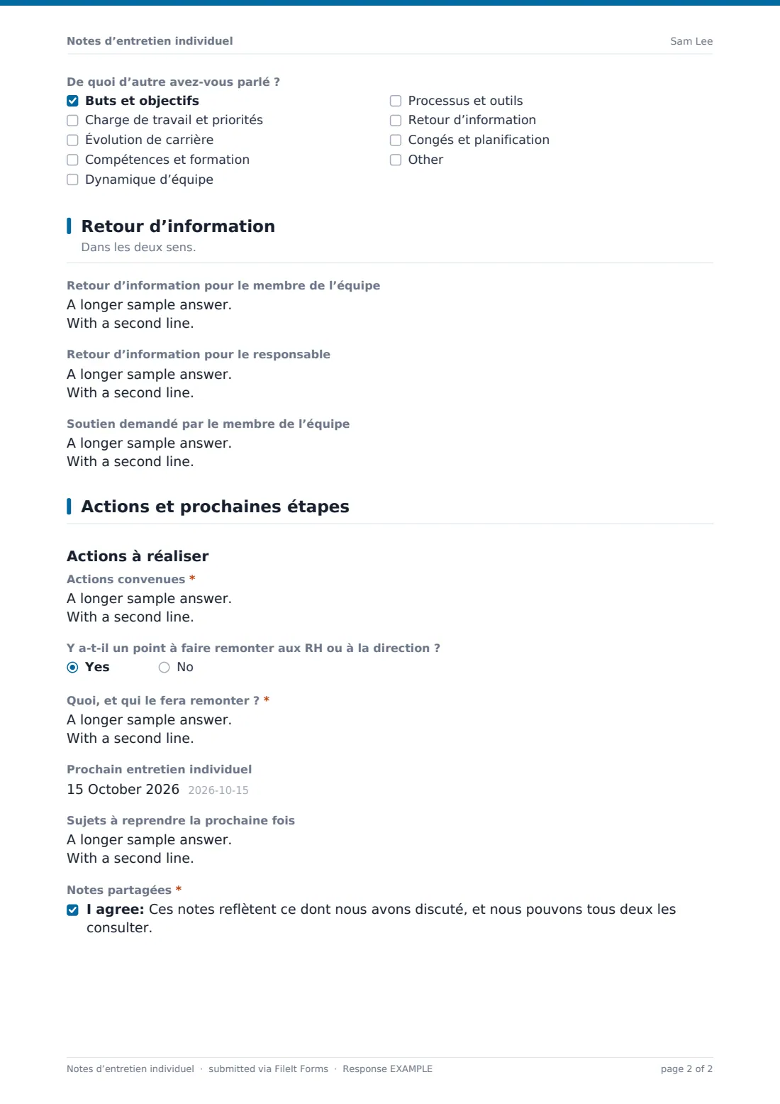Notes d’entretien individuel — exemple de réponse au format PDF, page 2 sur 2