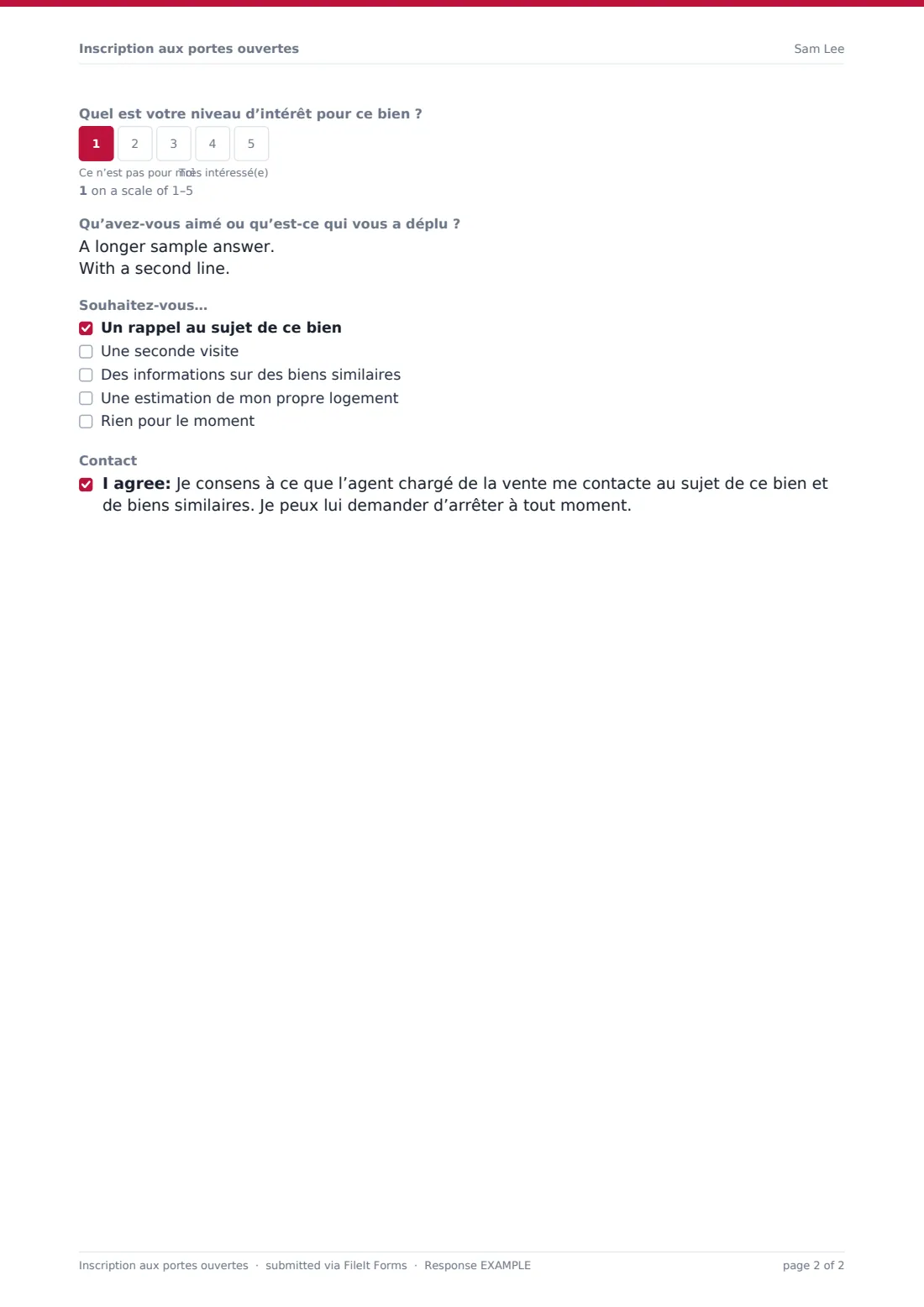 Inscription aux portes ouvertes — exemple de réponse au format PDF, page 2 sur 2