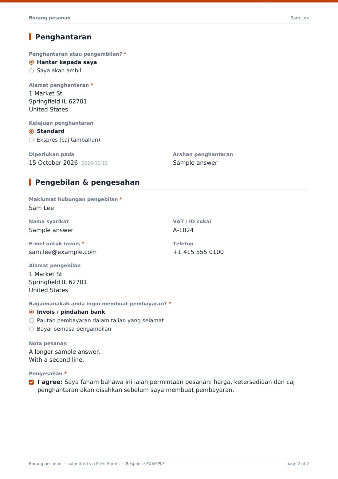 Borang pesanan — PDF respons contoh, halaman 2 daripada 2