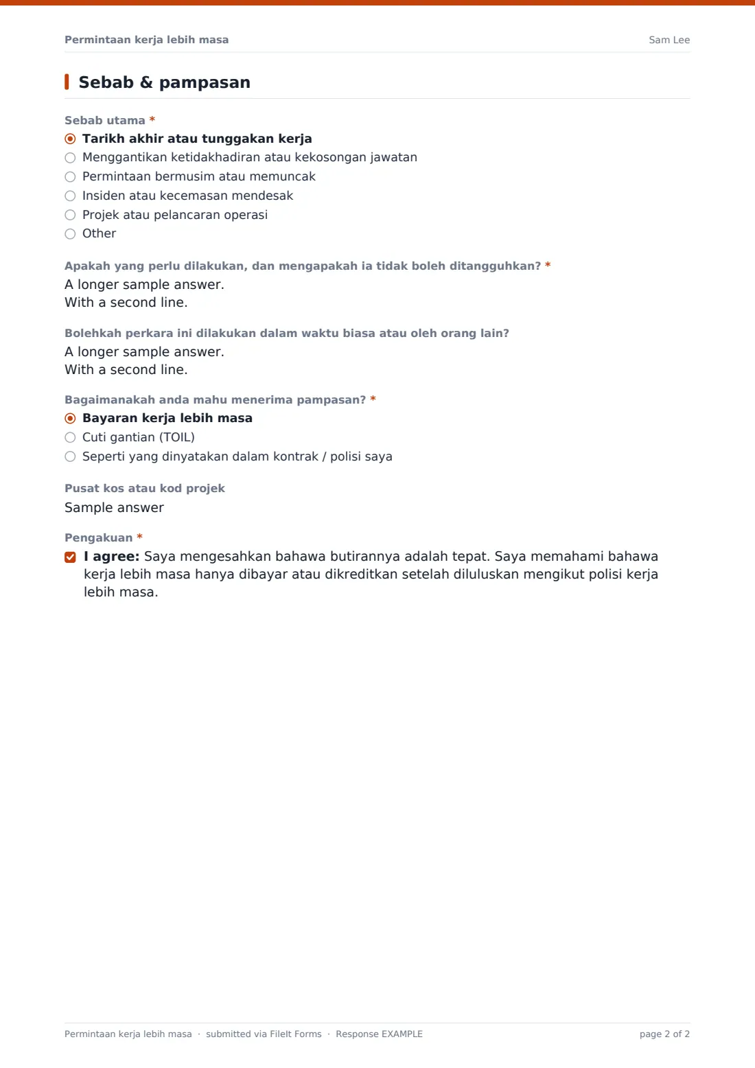 Permintaan kerja lebih masa — PDF respons contoh, halaman 2 daripada 2