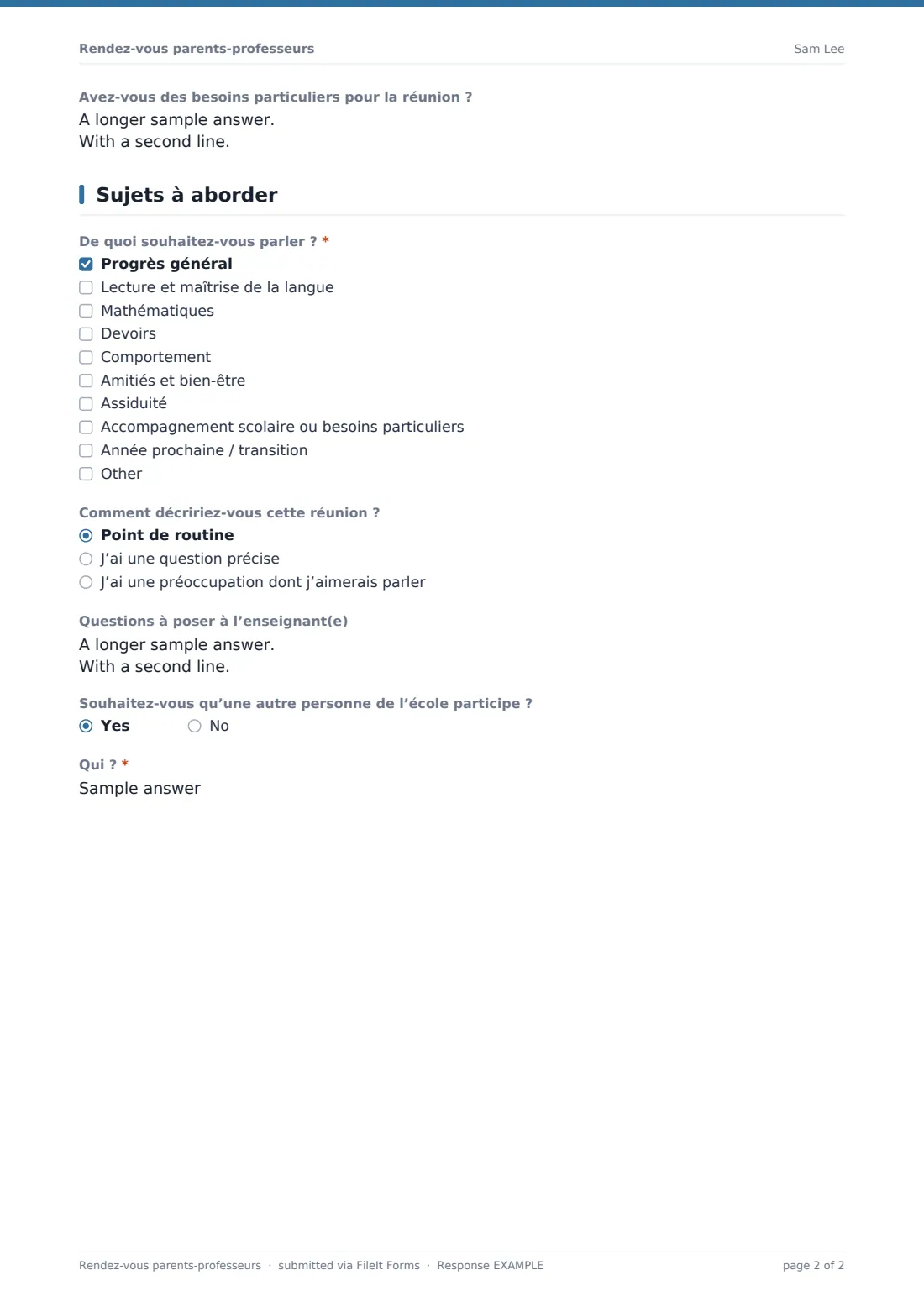 Rendez-vous parents-professeurs — exemple de réponse au format PDF, page 2 sur 2