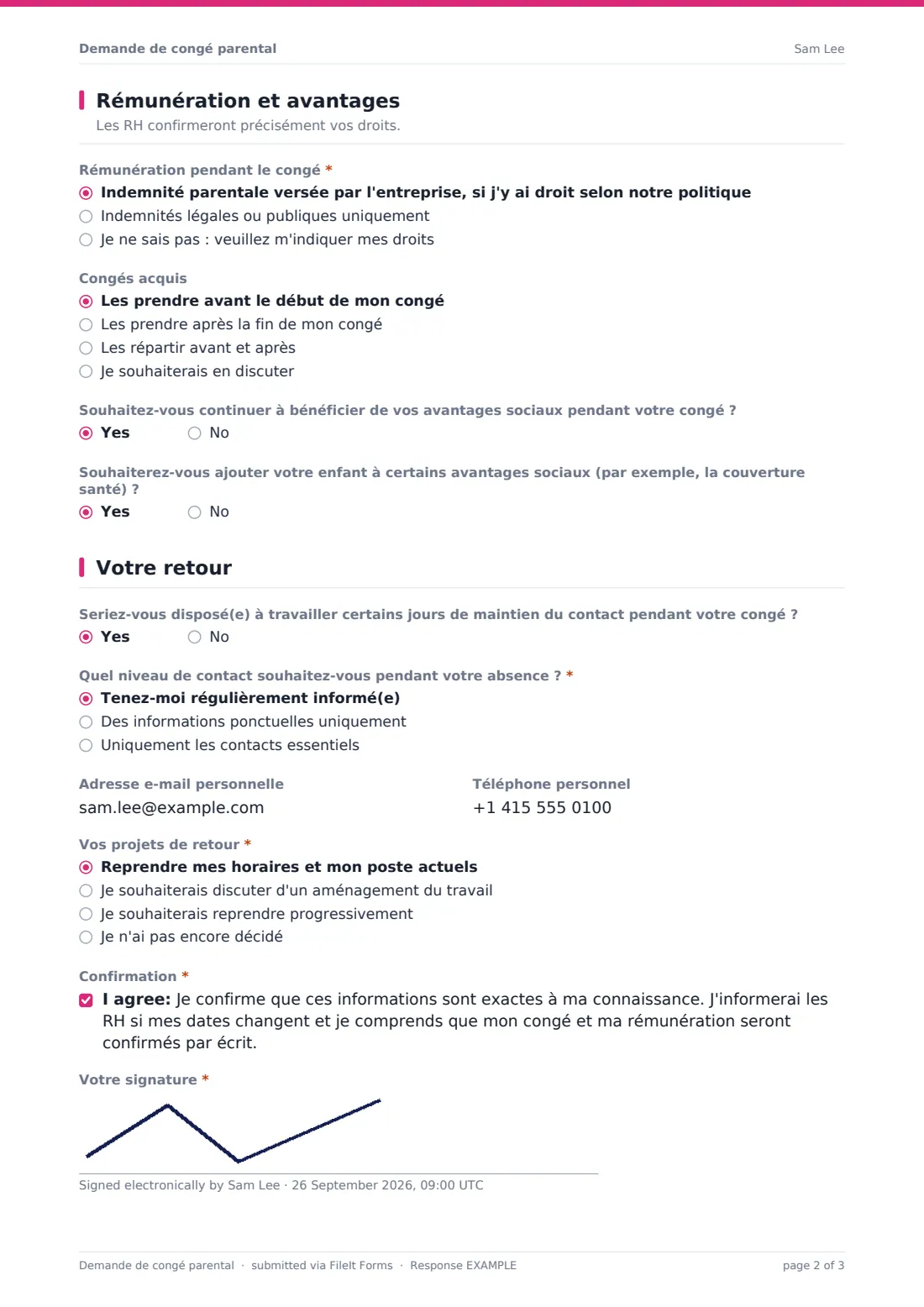 Demande de congé parental — exemple de réponse au format PDF, page 2 sur 3