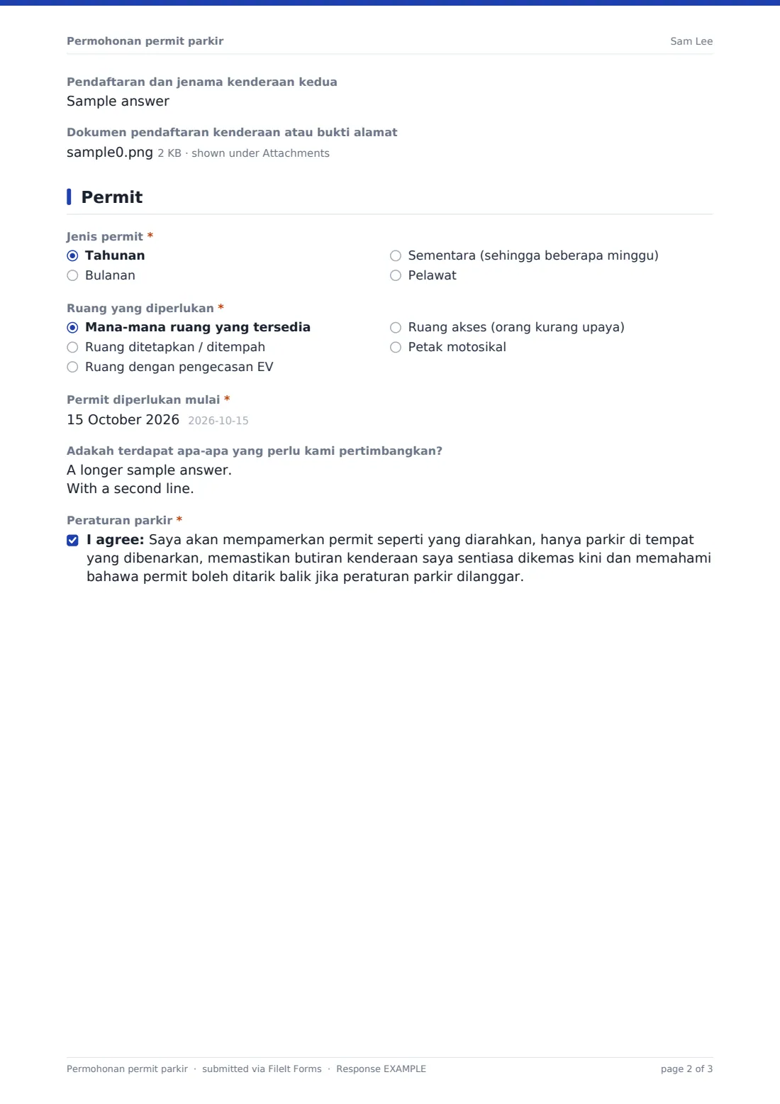 Permohonan permit parkir — PDF respons contoh, halaman 2 daripada 3