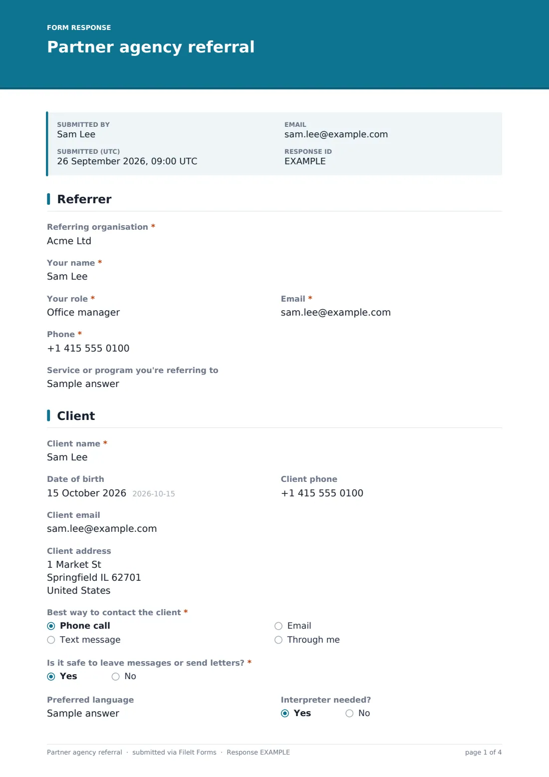 Partner agency referral — example response PDF, page 1 of 4