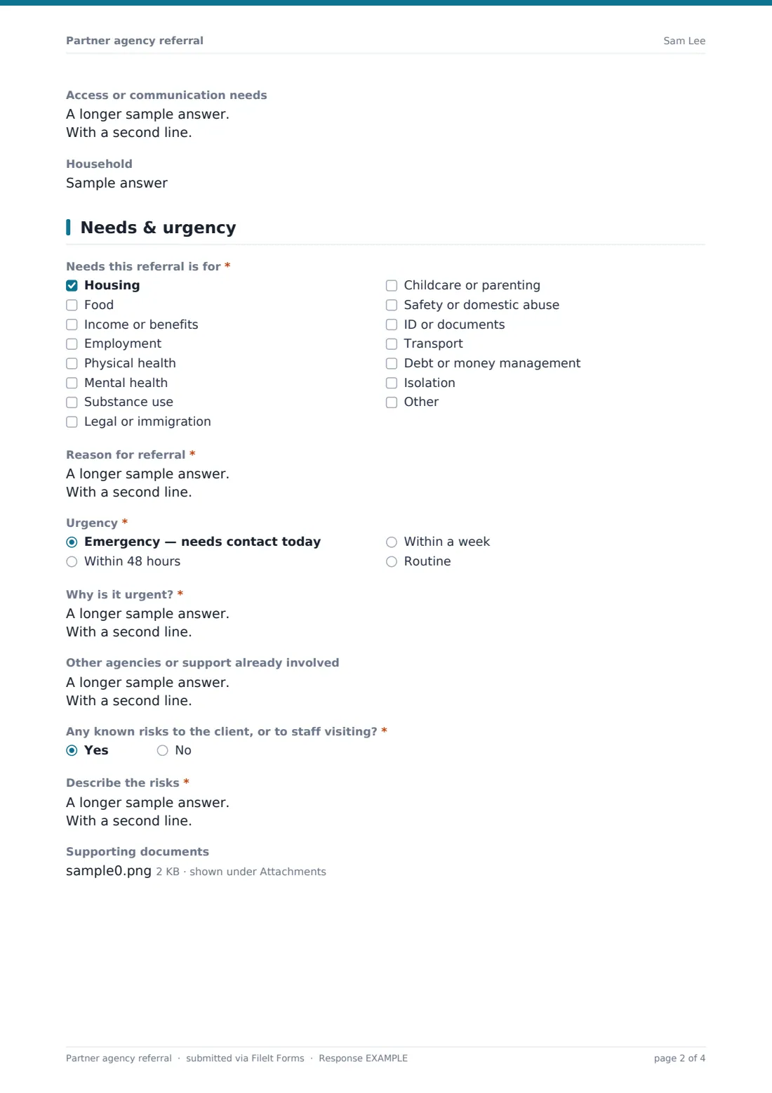 Partner agency referral — example response PDF, page 2 of 4