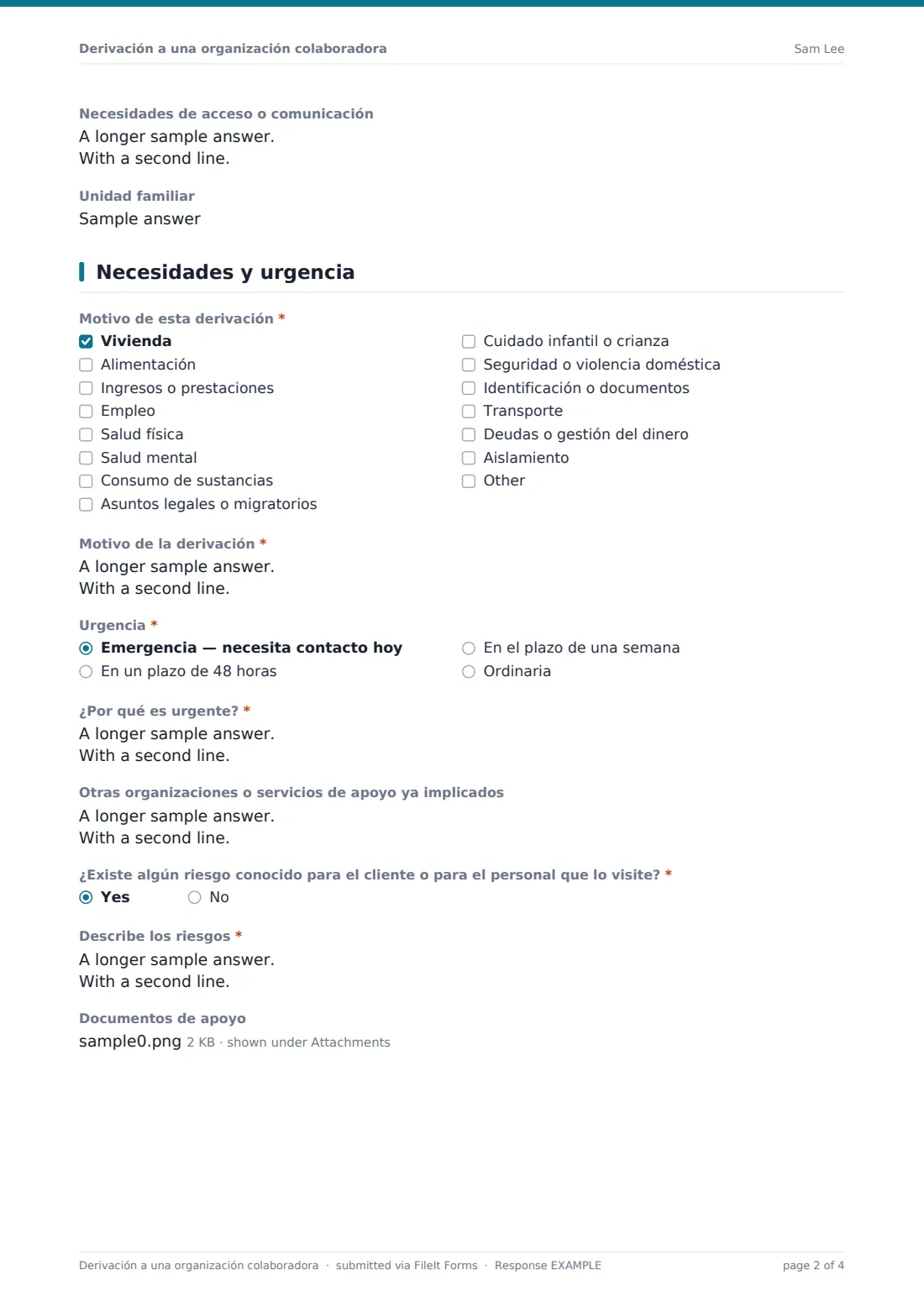 Derivación a una organización colaboradora — PDF de respuesta de ejemplo, página 2 de 4