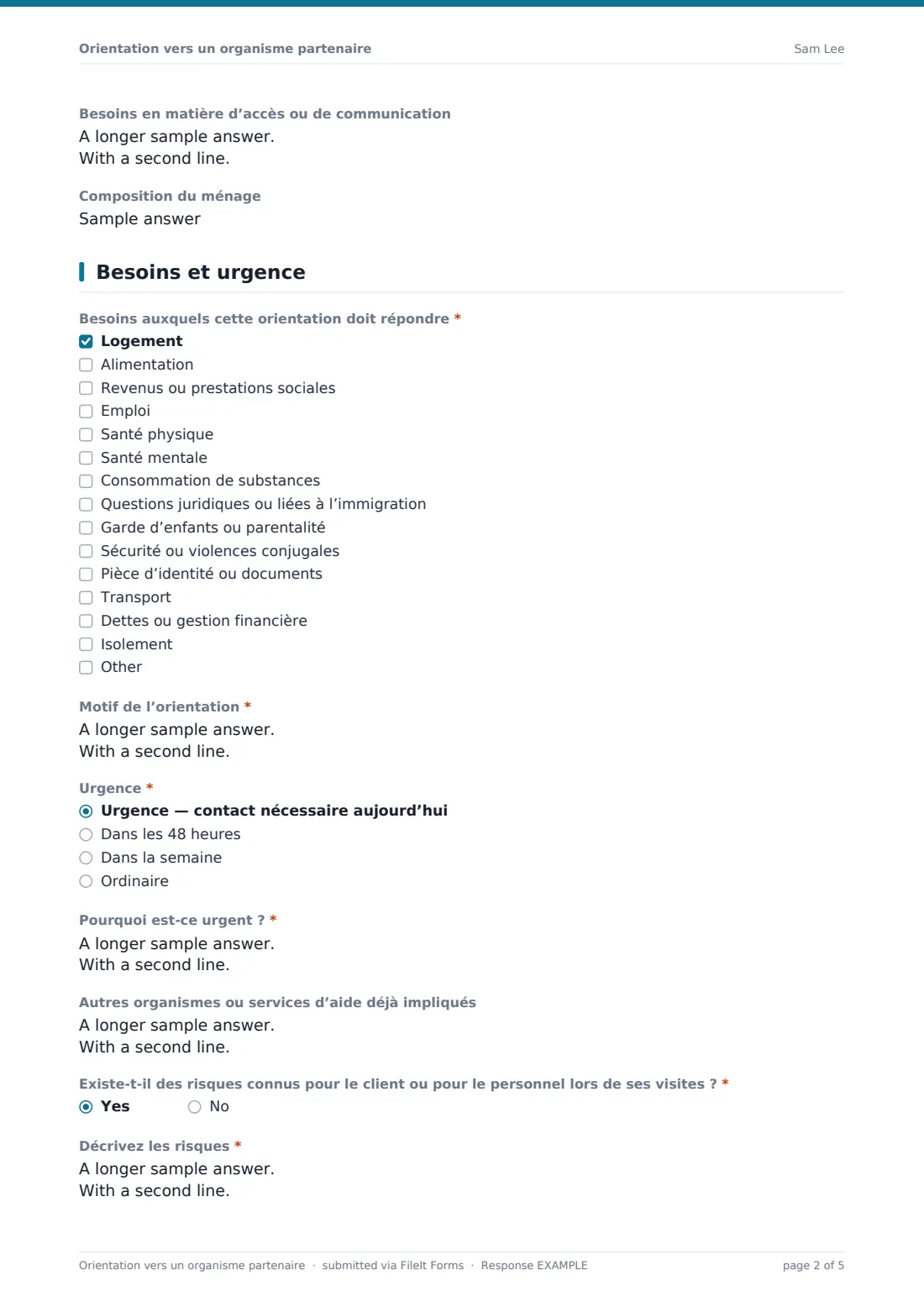 Orientation vers un organisme partenaire — exemple de réponse au format PDF, page 2 sur 5