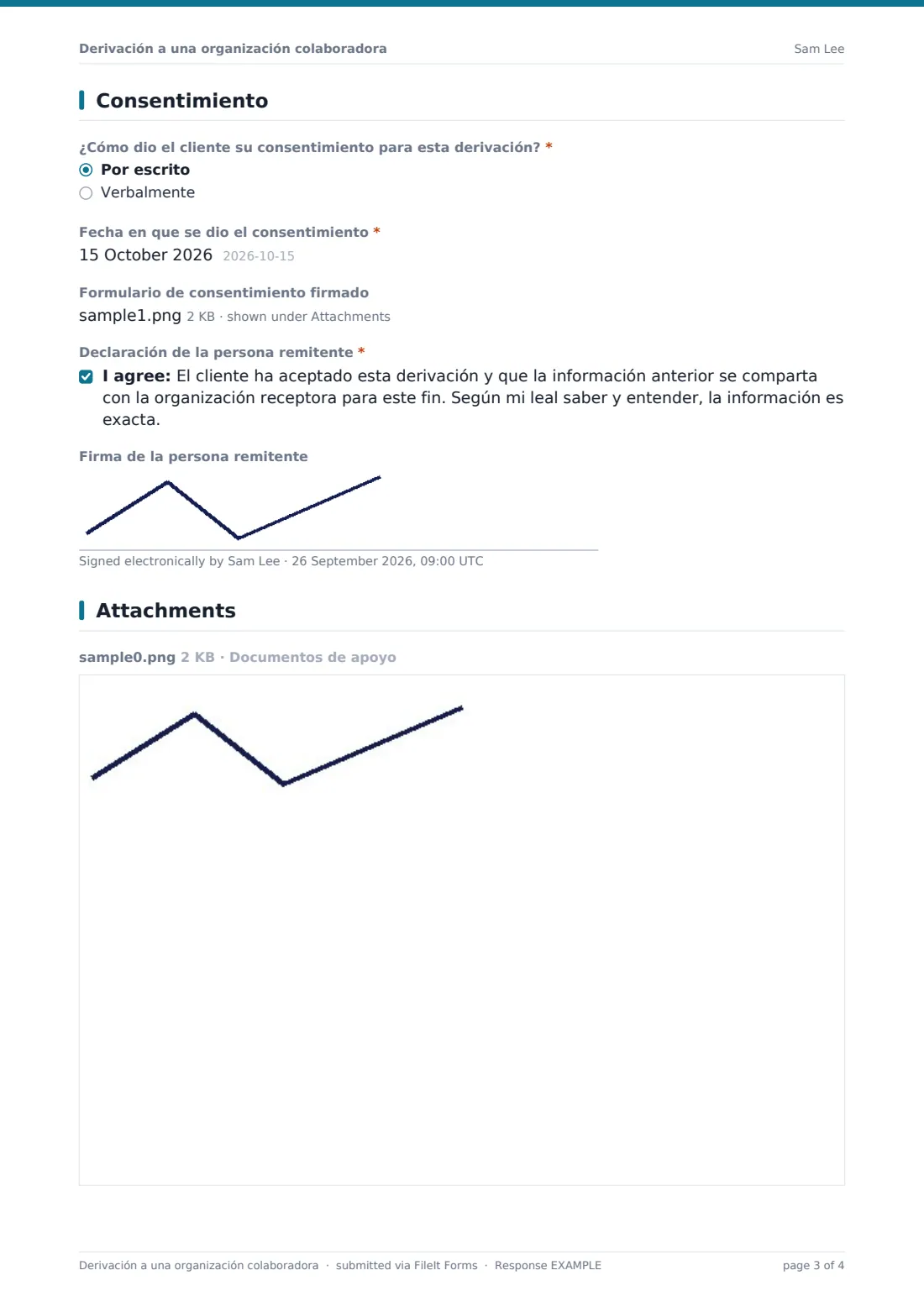 Derivación a una organización colaboradora — PDF de respuesta de ejemplo, página 3 de 4