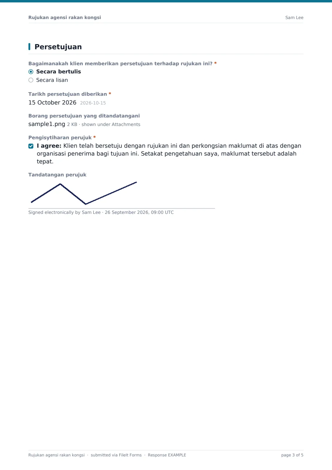 Rujukan agensi rakan kongsi — PDF respons contoh, halaman 3 daripada 5