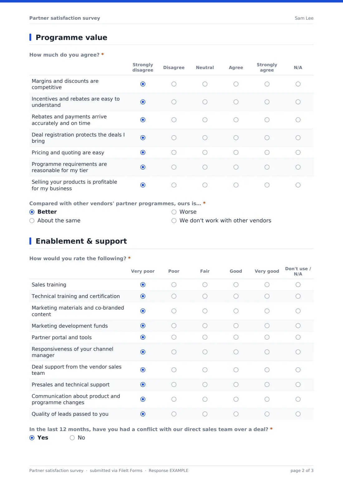 Partner satisfaction survey — example response PDF, page 2 of 3