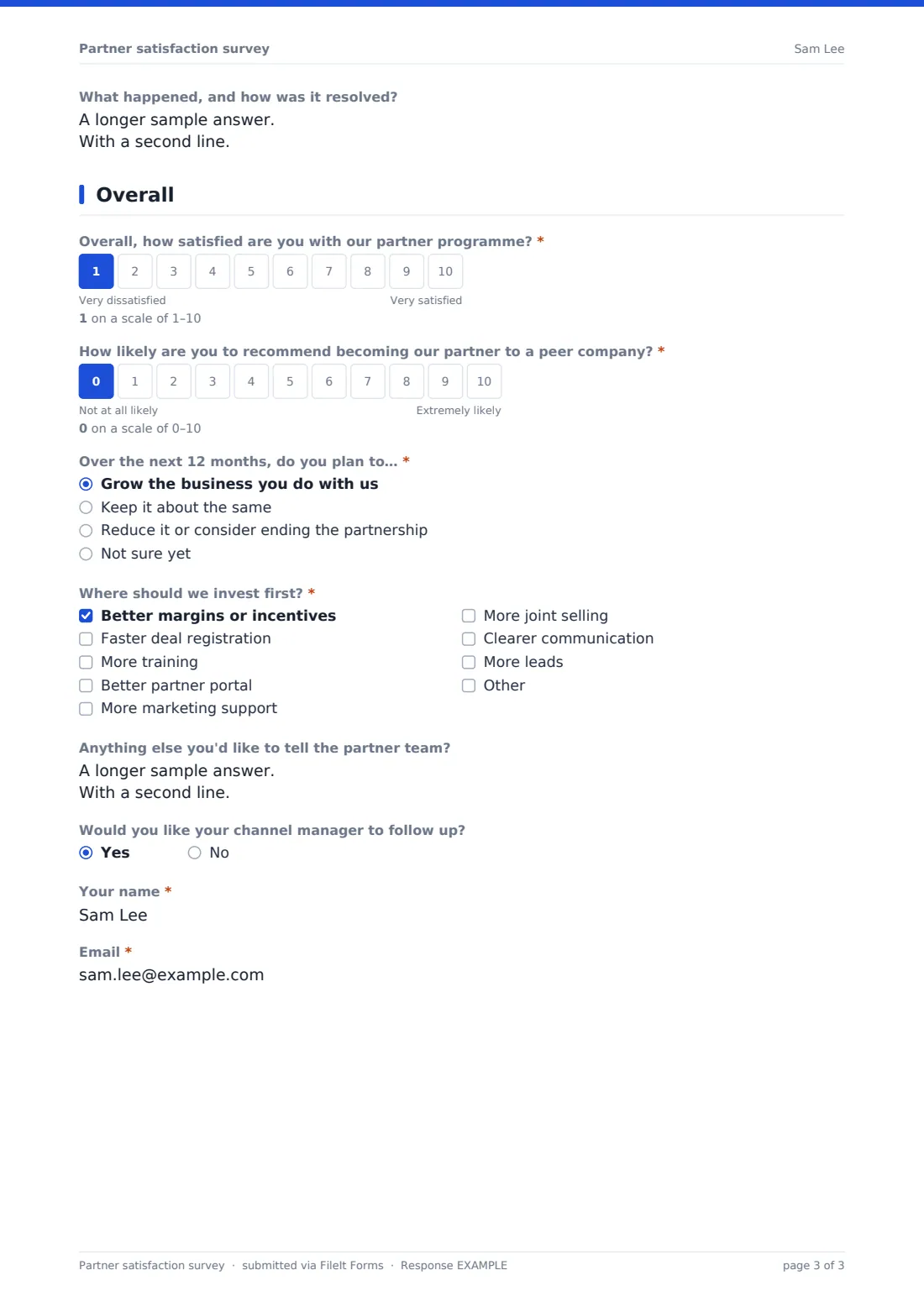 Partner satisfaction survey — example response PDF, page 3 of 3
