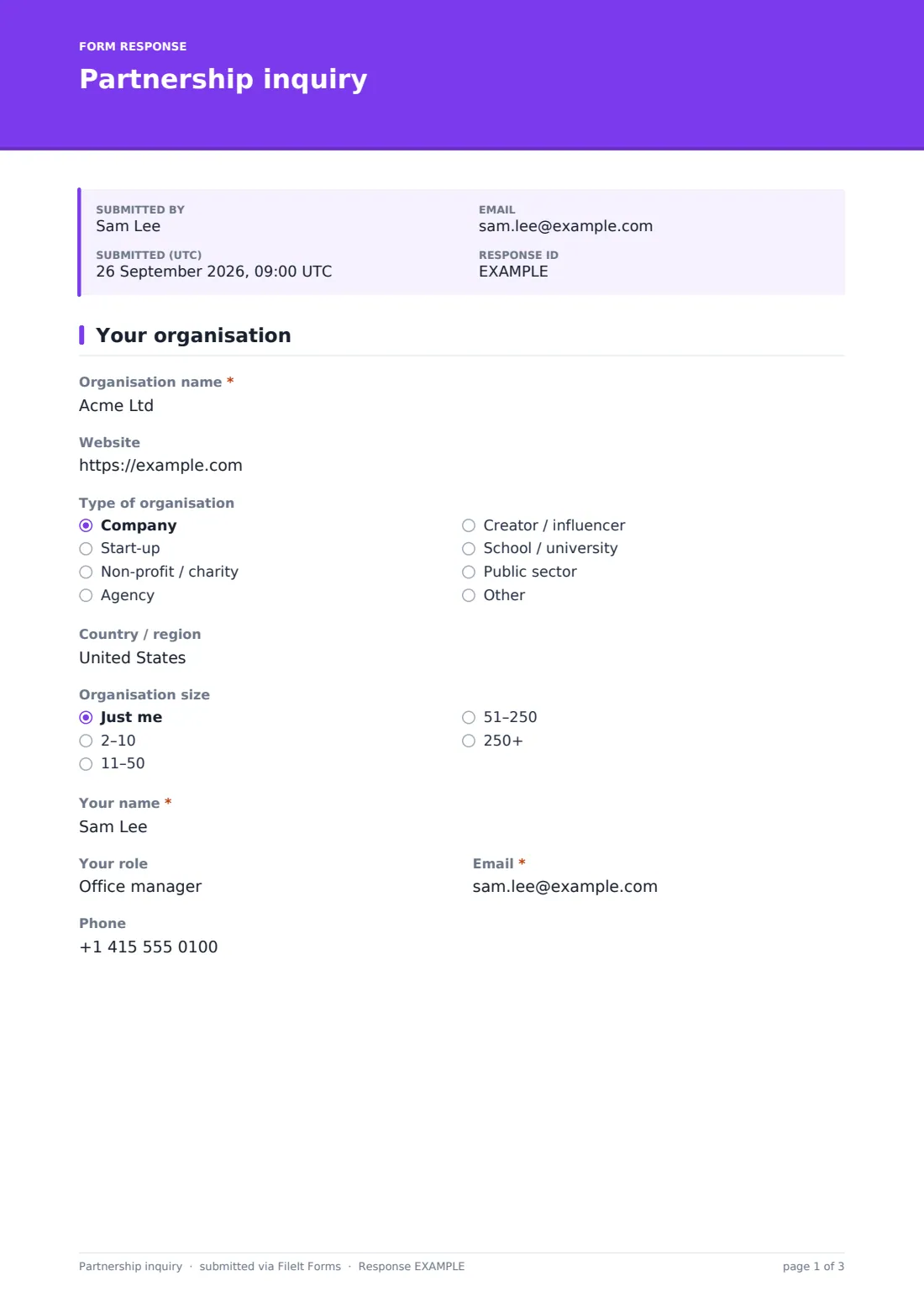 Partnership inquiry — example response PDF, page 1 of 3