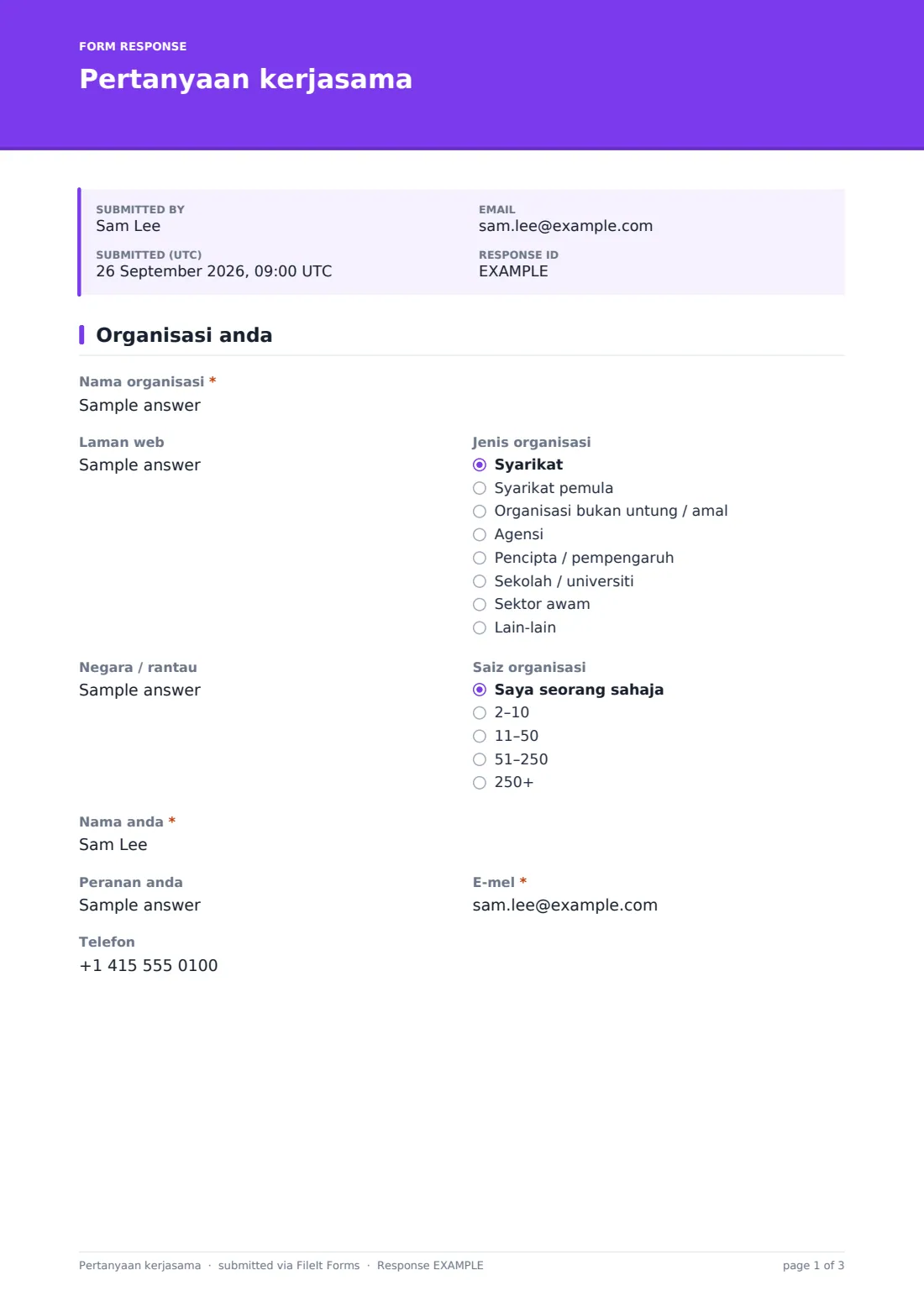 Pertanyaan kerjasama — PDF respons contoh, halaman 1 daripada 3
