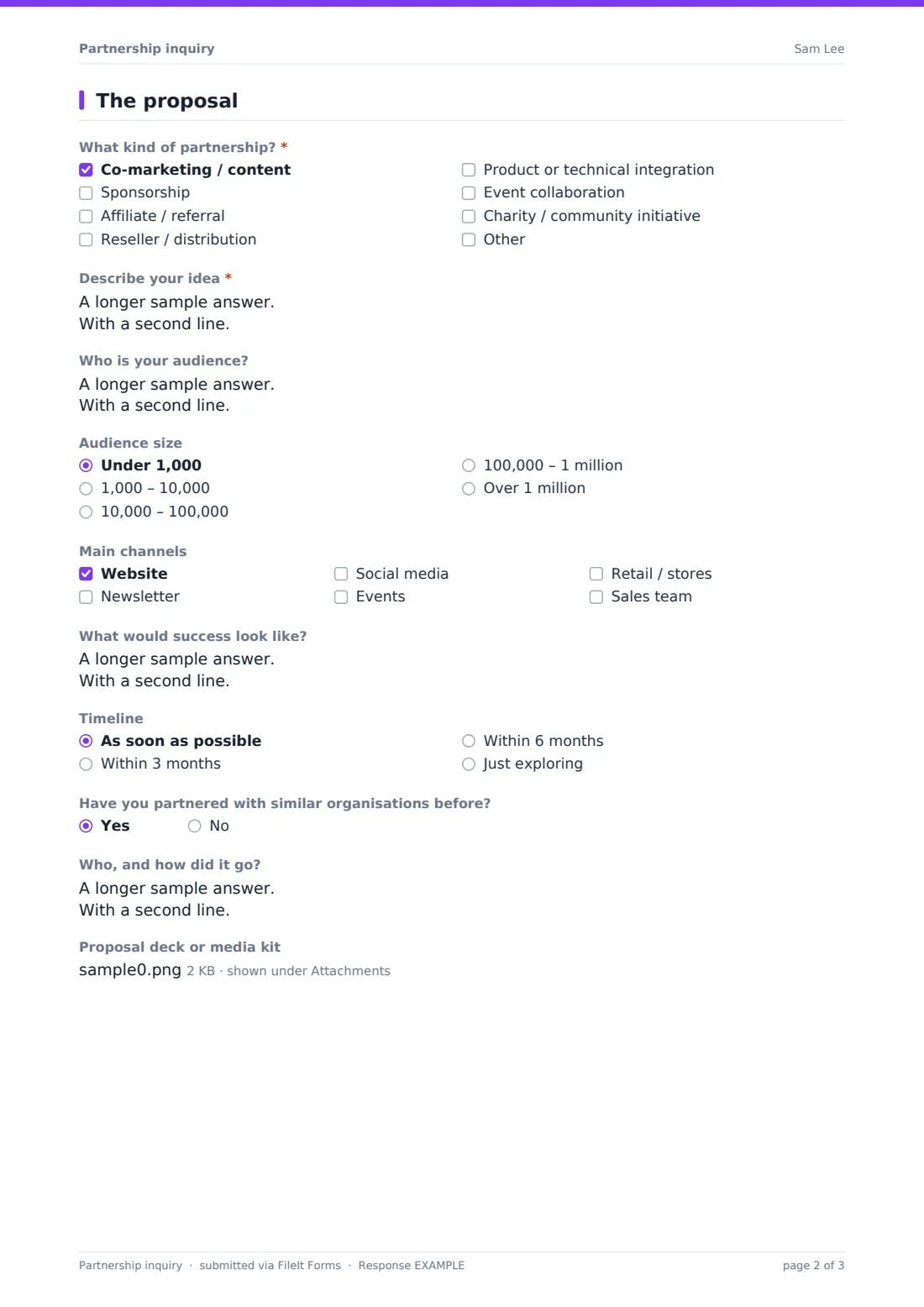Partnership inquiry — example response PDF, page 2 of 3