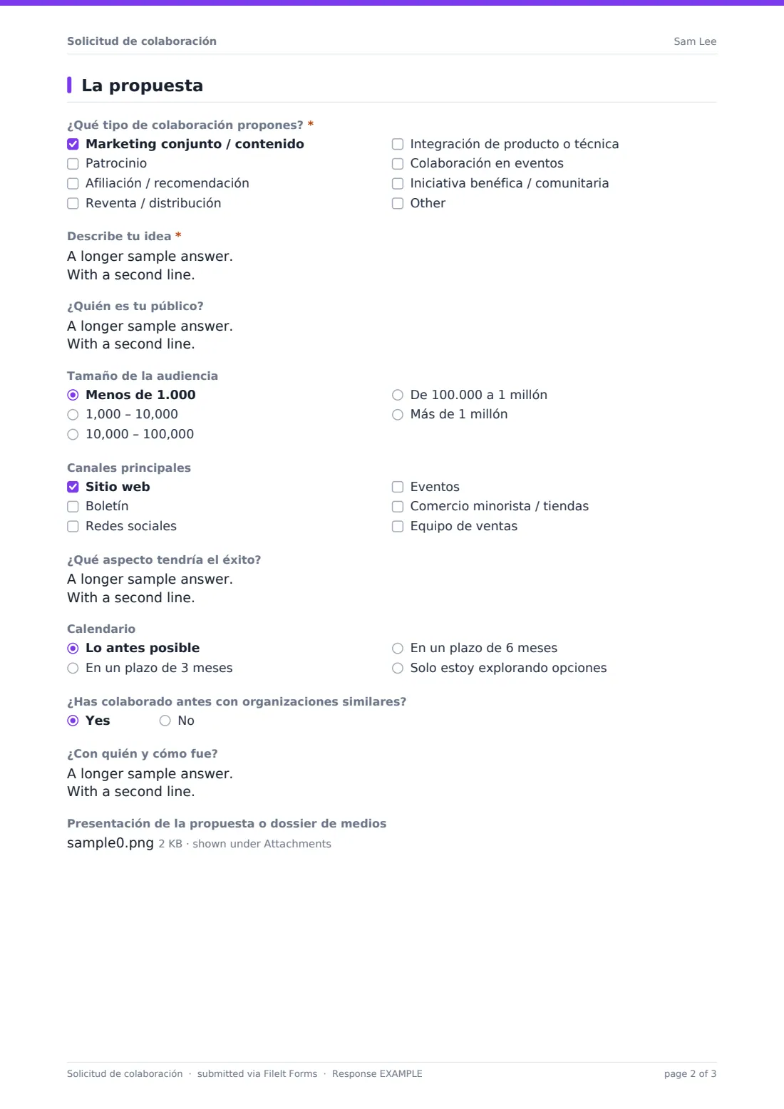 Solicitud de colaboración — PDF de respuesta de ejemplo, página 2 de 3