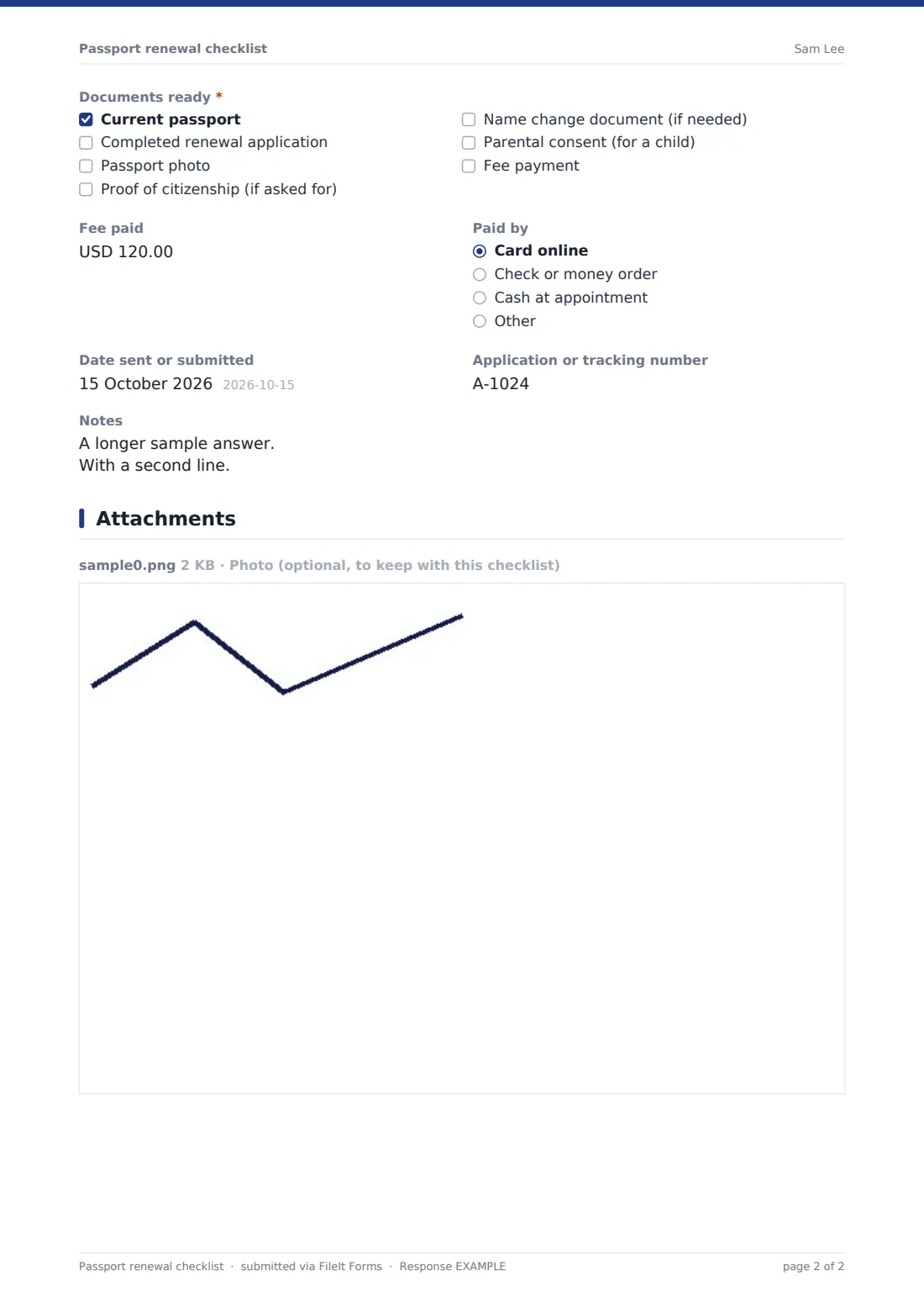 Passport renewal checklist — example response PDF, page 2 of 2