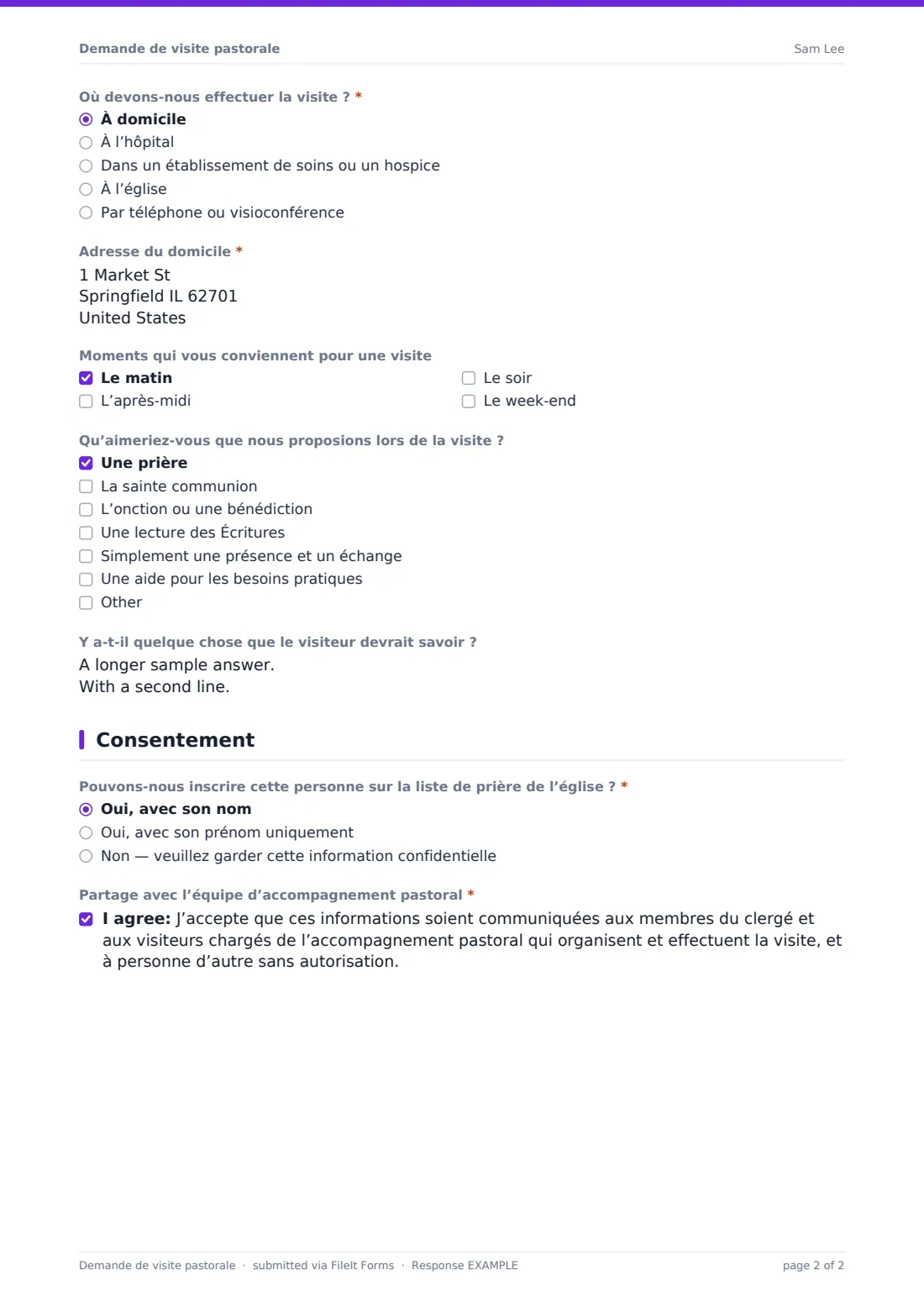 Demande de visite pastorale — exemple de réponse au format PDF, page 2 sur 2