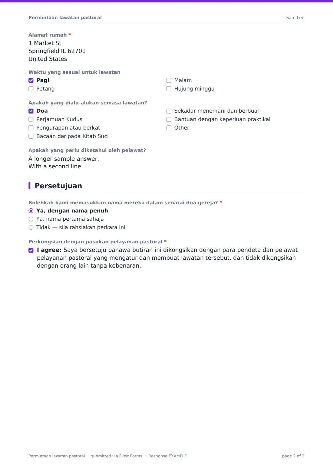 Permintaan lawatan pastoral — PDF respons contoh, halaman 2 daripada 2
