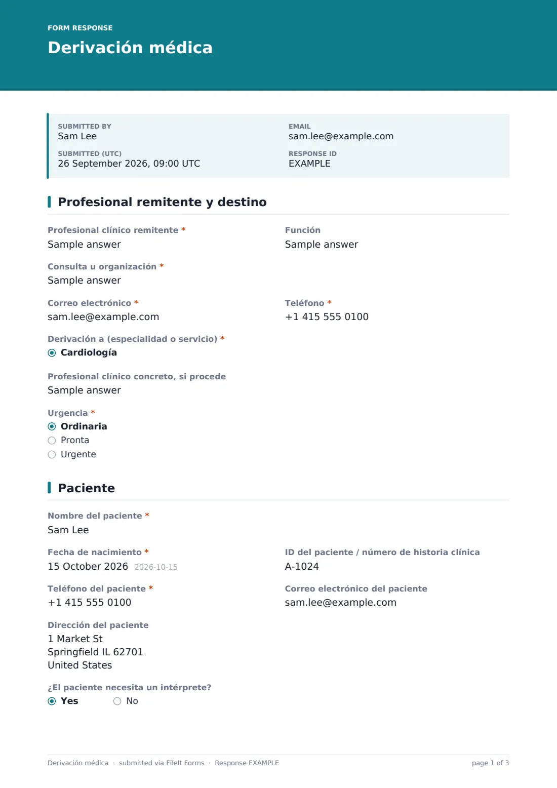 Derivación médica — PDF de respuesta de ejemplo, página 1 de 3