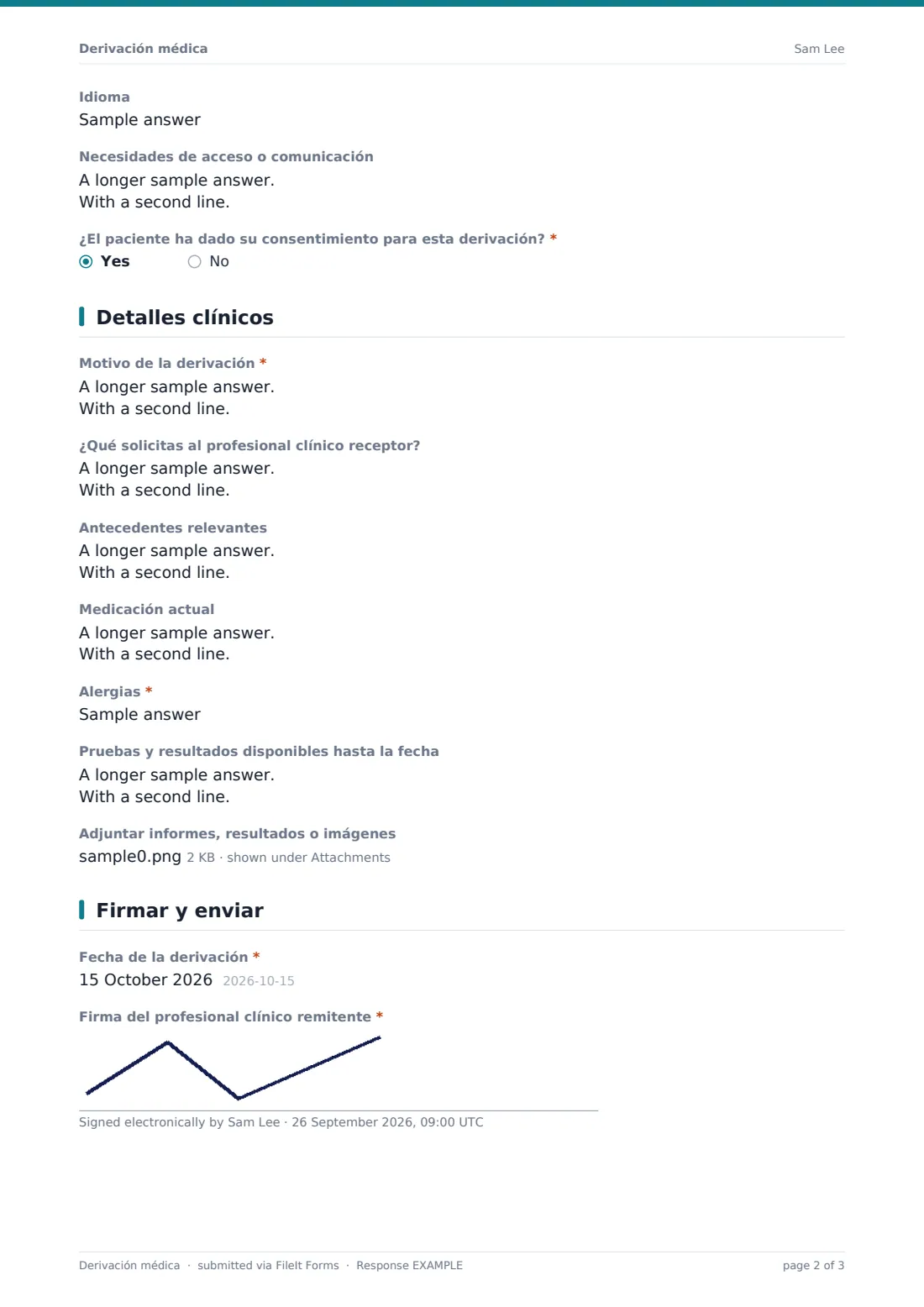 Derivación médica — PDF de respuesta de ejemplo, página 2 de 3
