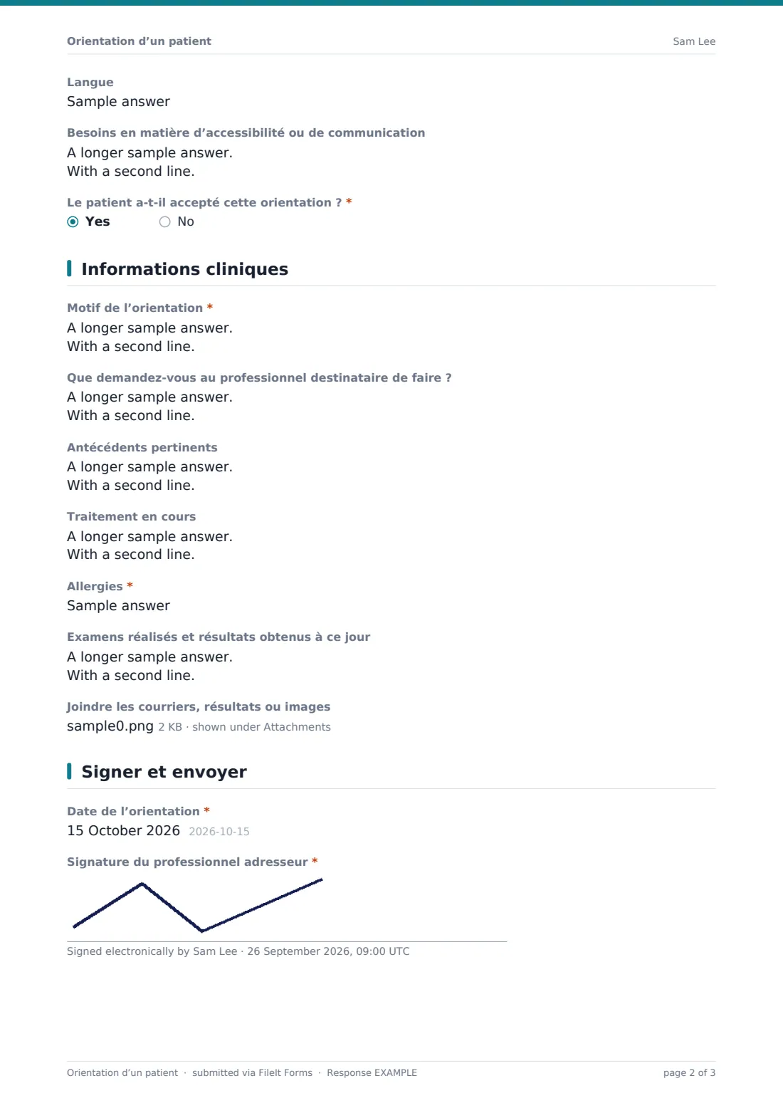 Orientation d’un patient — exemple de réponse au format PDF, page 2 sur 3