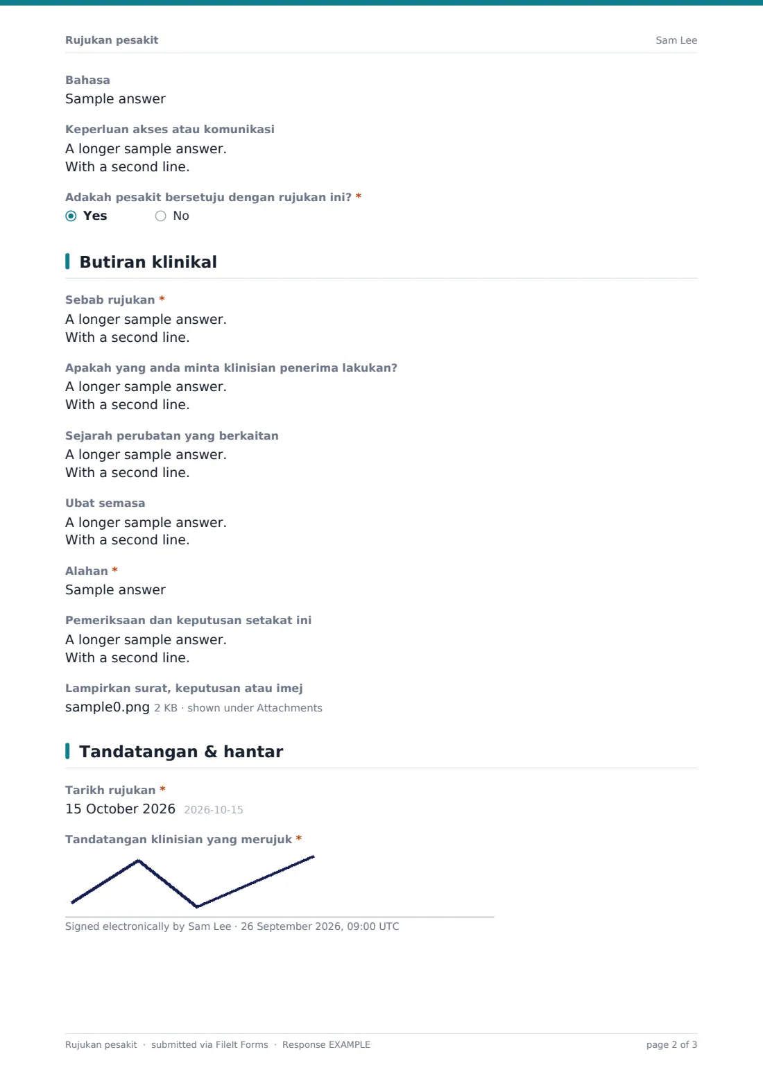 Rujukan pesakit — PDF respons contoh, halaman 2 daripada 3