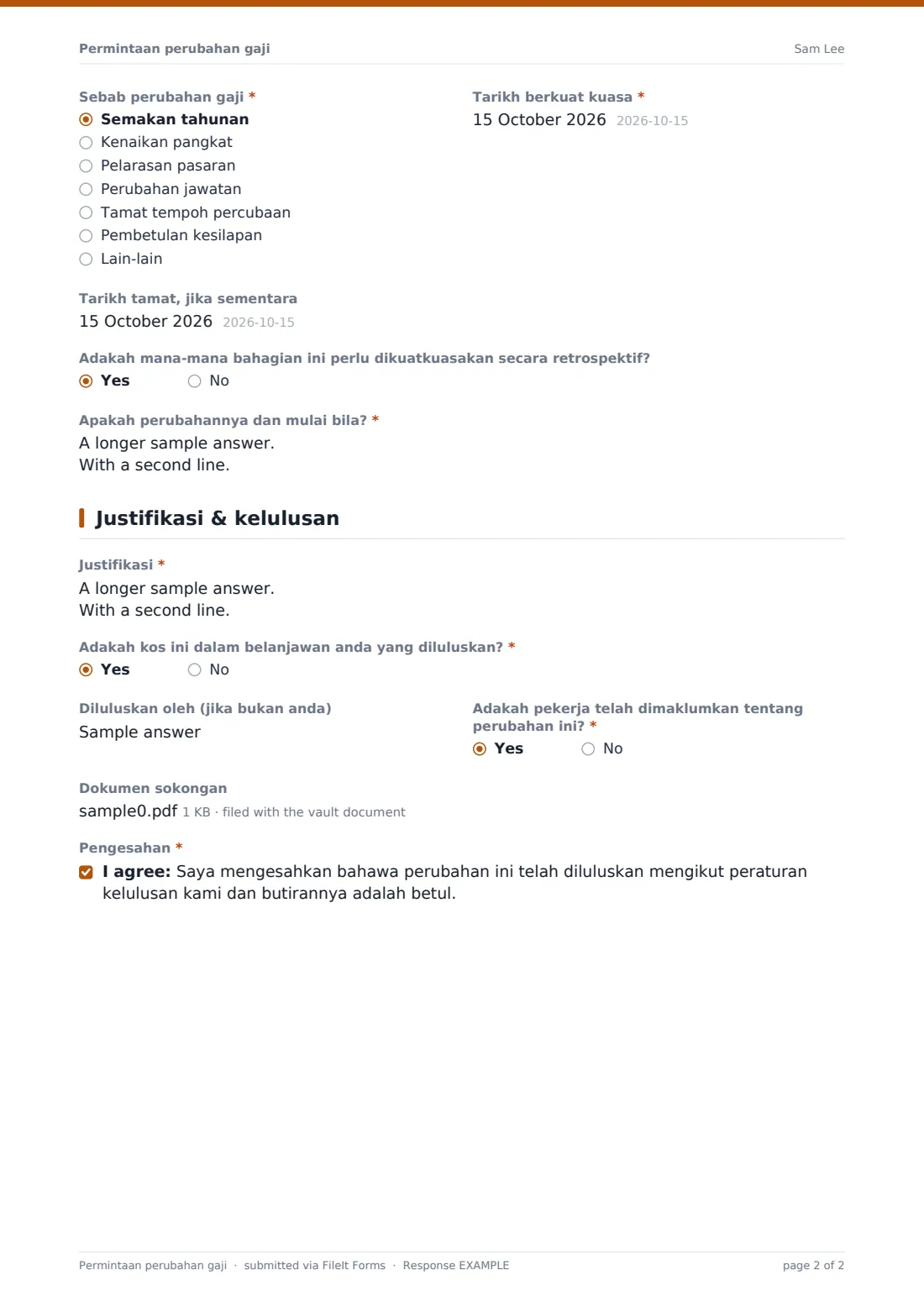Permintaan perubahan gaji — PDF respons contoh, halaman 2 daripada 2
